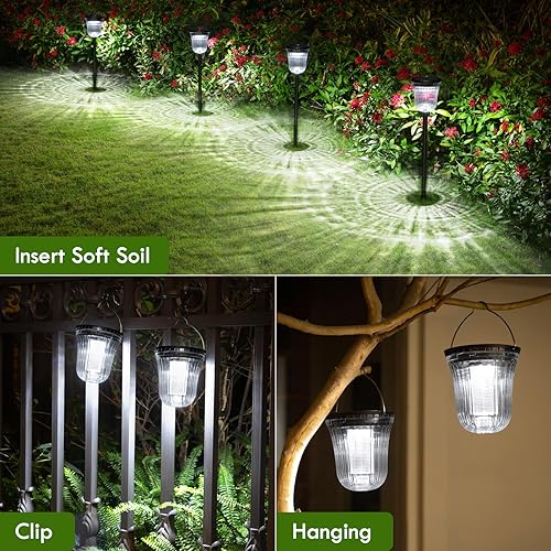 Miniatura 3 de Luces exteriores para patio, paquete de 6, luces solares superbrillantes para caminos al aire libre, impermeables, hasta 14 horas de encendido y