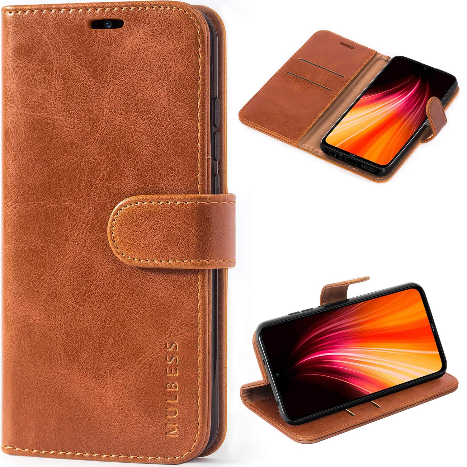 Mulbess Cover A Libro Per Xiaomi Redmi Note 8 (2019/2021) - Custodia Magnetica Con Portafoglio, Vintage Marrone - 2