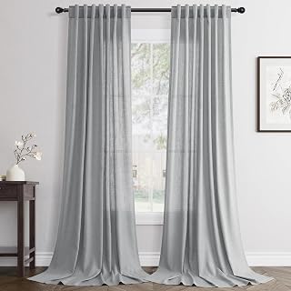 Grey Linen Curtains 84 inch Length 2 Panels Set Modern Farmhouse Living Room Drapes Light Filtering Rod Pocket Back Tab Filtering Privacy Semi Sheer Curtain 84 inches Long