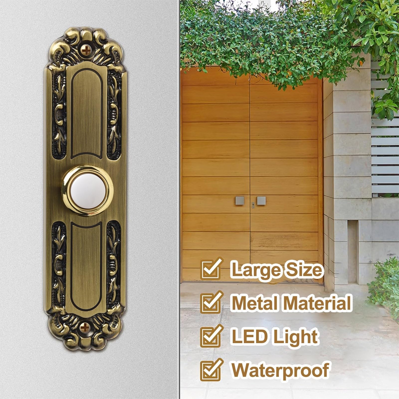 1pc 2.2 Inch Metal Doorbell Push Button Bronze Wired LED Light Door Bell Buttons With Screws Weatherproof For Home Front Doors - 13