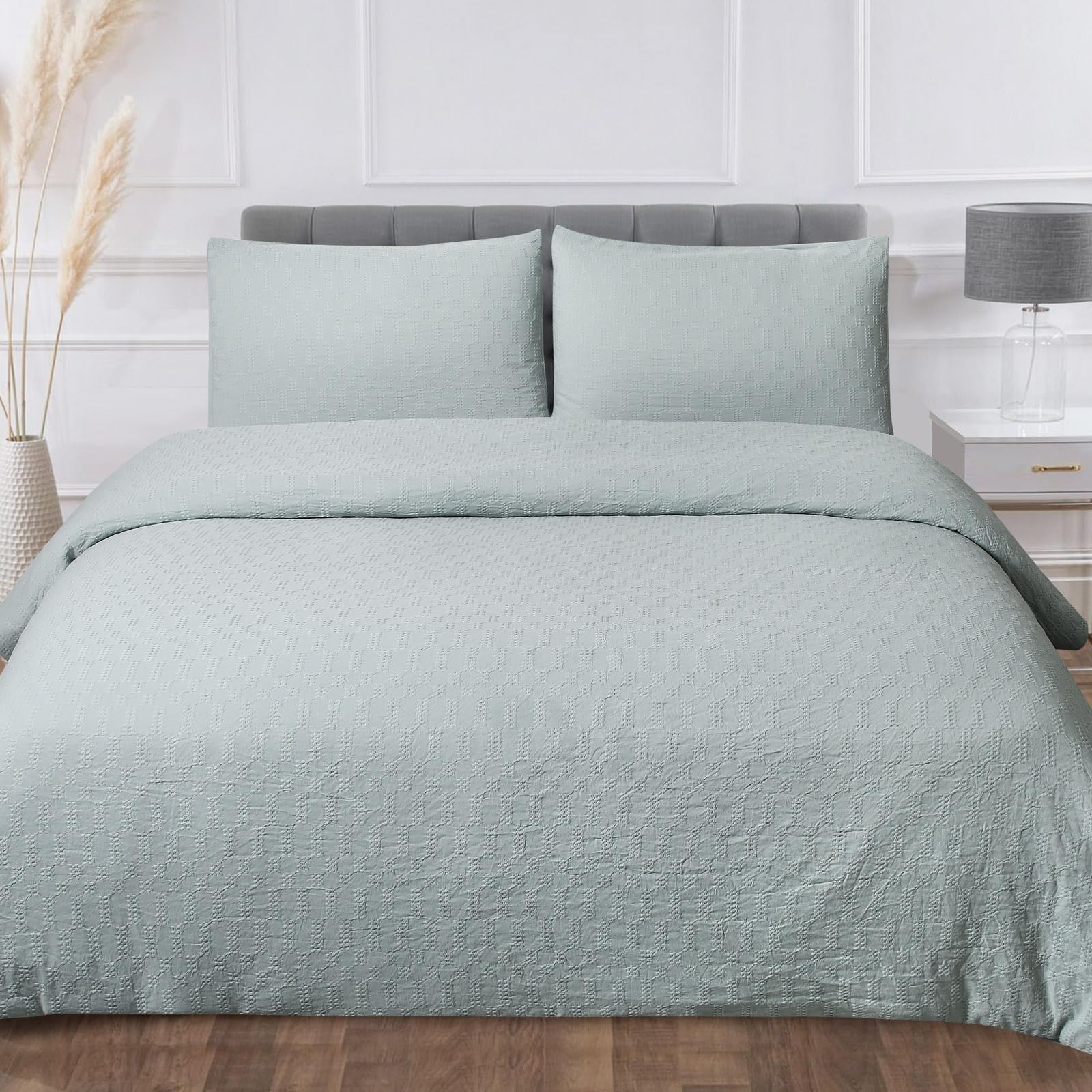 Chlophy Sage Green Duvet Cover King Waffle Duck Egg Green Textured Waffle Weave Knit Luxury Geometric Bedding Set Farmhouse Hotel Washed Microfiber 230x220 Soft Quilt Cover - Image 3