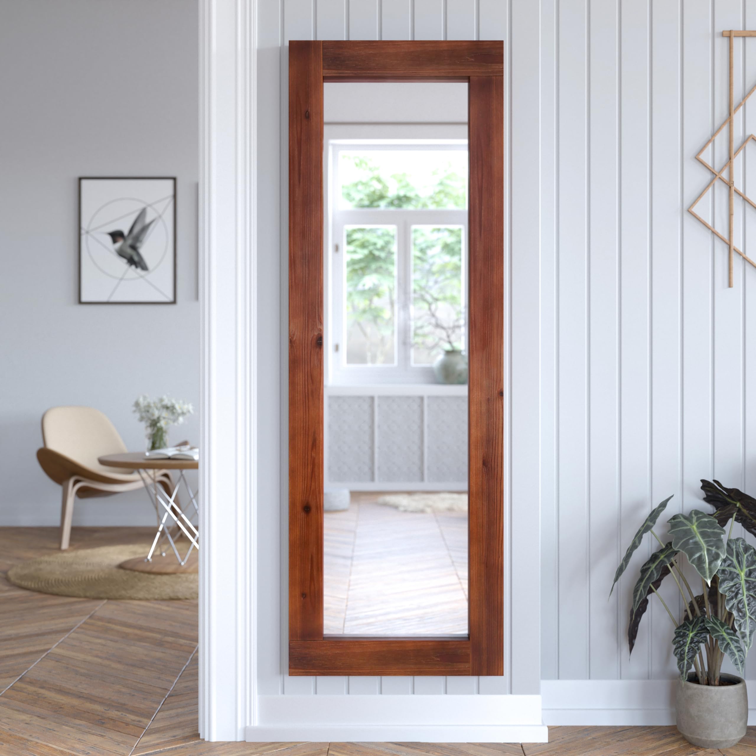 HBCY Creations Rustic Accent Mirror for Bathroom, Entry, Dining Room, & Living Room (Rustic Brown, 65"x22")