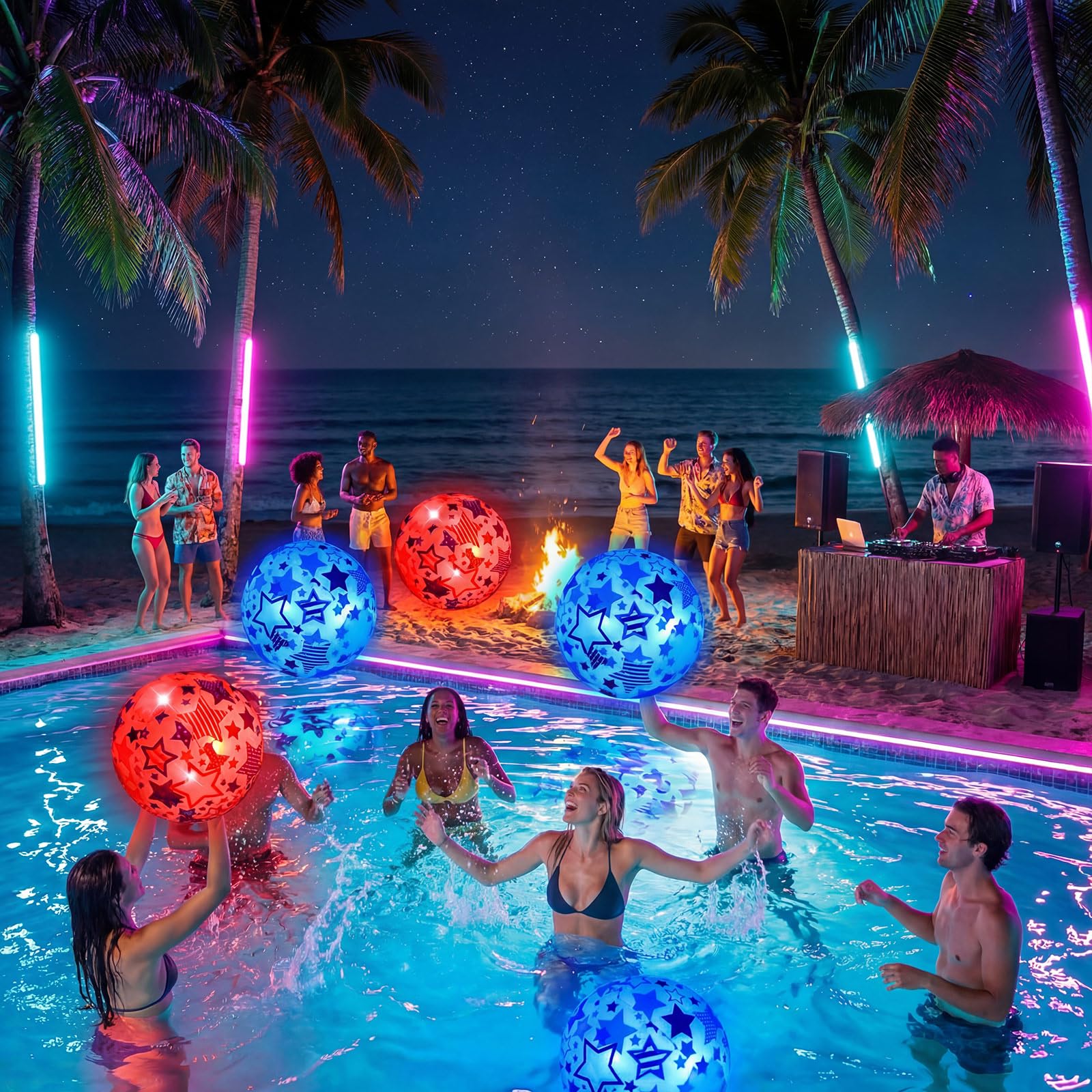 Foilswirl Lot de 6 balles de plage lumineuses pour le 4 juillet - 30,5 cm - Ballons de plage géants gonflables - Rouge, blanc et bleu - Pour adultes - 250e anniversaire de mariage - Pour l'été, la