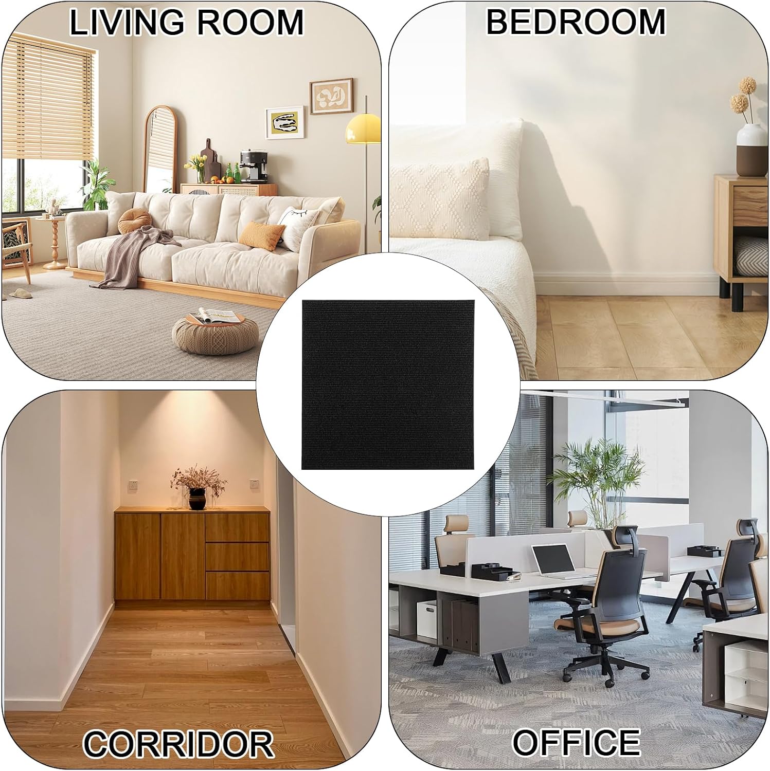 30PCS Peel and Stick Carpet Tiles 12x12 Carpet Squares Black
