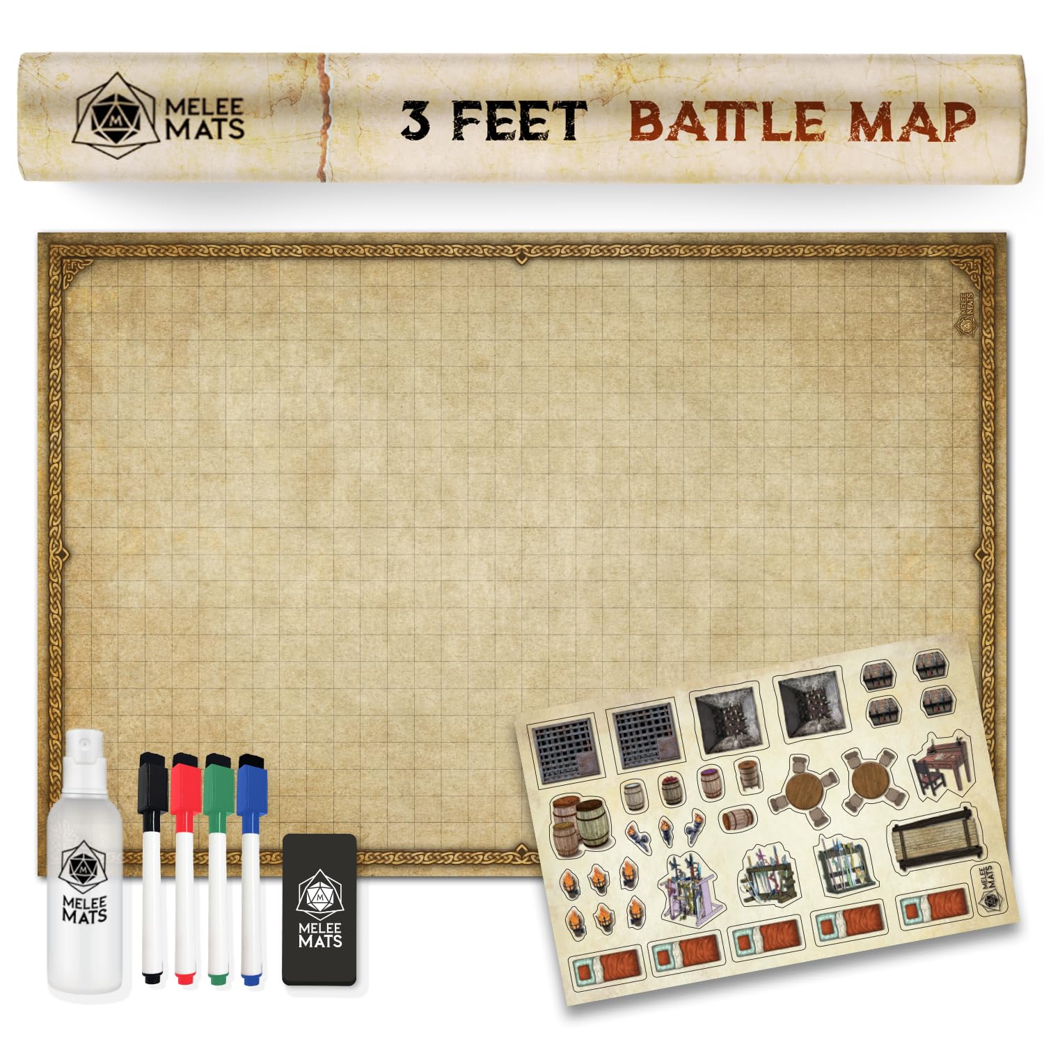 Melee Mats DND Map Starter Kit for Dungeons & Dragons Game - 24” x 36