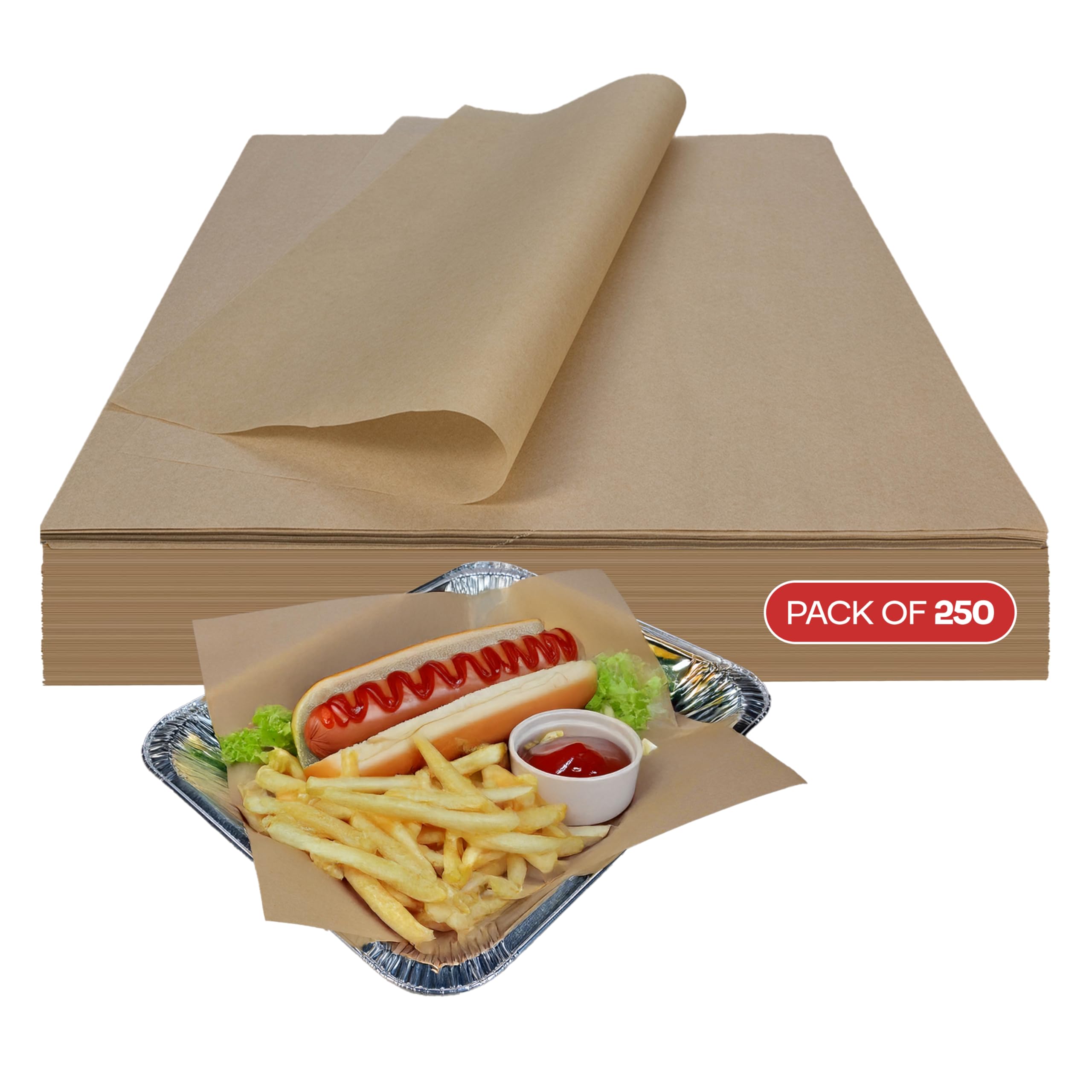 Brown Deli Paper Sheets, 12" x 12" (250 pcs.) - USA-Made Premium Food Basket Liners - PFAS-free Grease Resistant Deli Paper Sheets for Snack & Baking Wrap, Picnic & Party by IDL Packaging