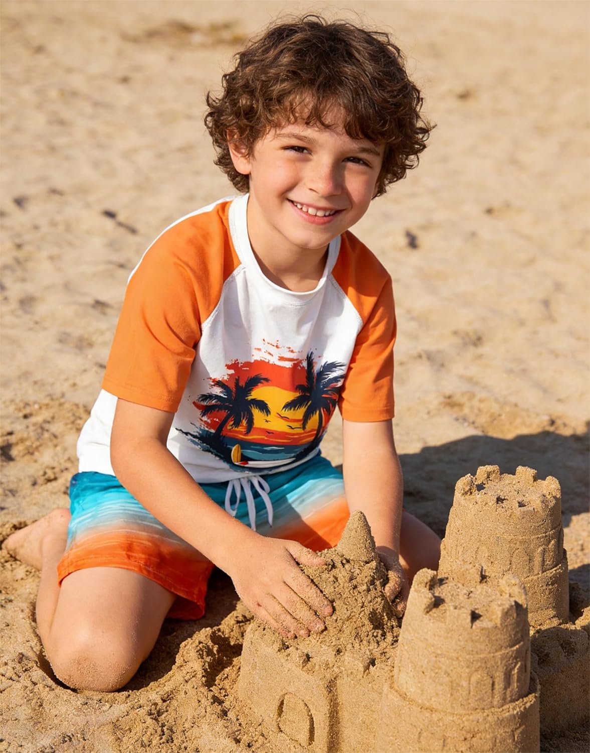 Boys Two Piece Rash Guard Swimsuits Sets Bathing Suits with Trunks 4-12 Years - Image 5