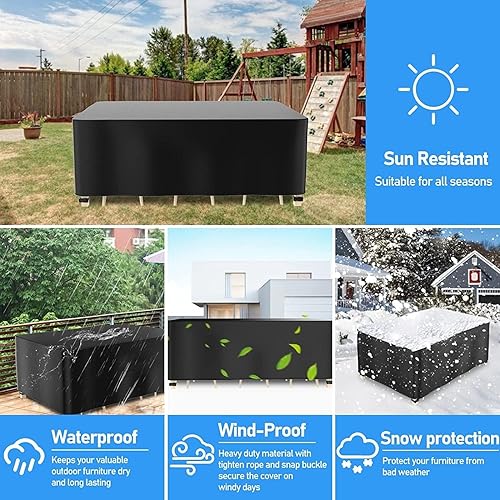 Miniatura 26 de Funda de mesa de patio 100% impermeable, 72 x 47 x 28 pulgadas, rectangular, para muebles de comedor, mesas de café de picnic, sillas y sofás, negro