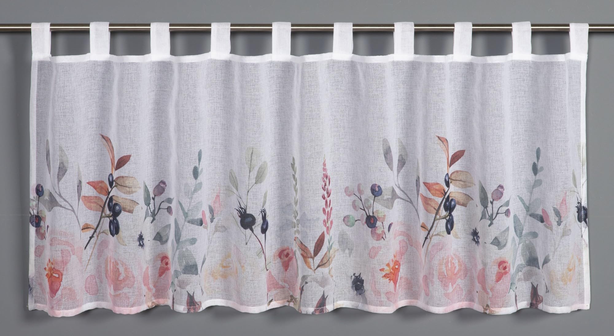 Gardinia Dolly Voile Bistro Curtain All-Over Floral Design, White, 135 x 45 cm