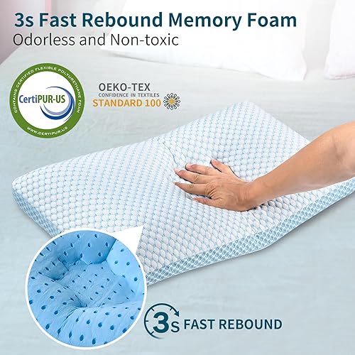 Miniatura 4 de Almohadas de espuma viscoelástica, almohada refrescante para aliviar el dolor y dormir, almohada cervical con funda lavable de doble cara, almohadas
