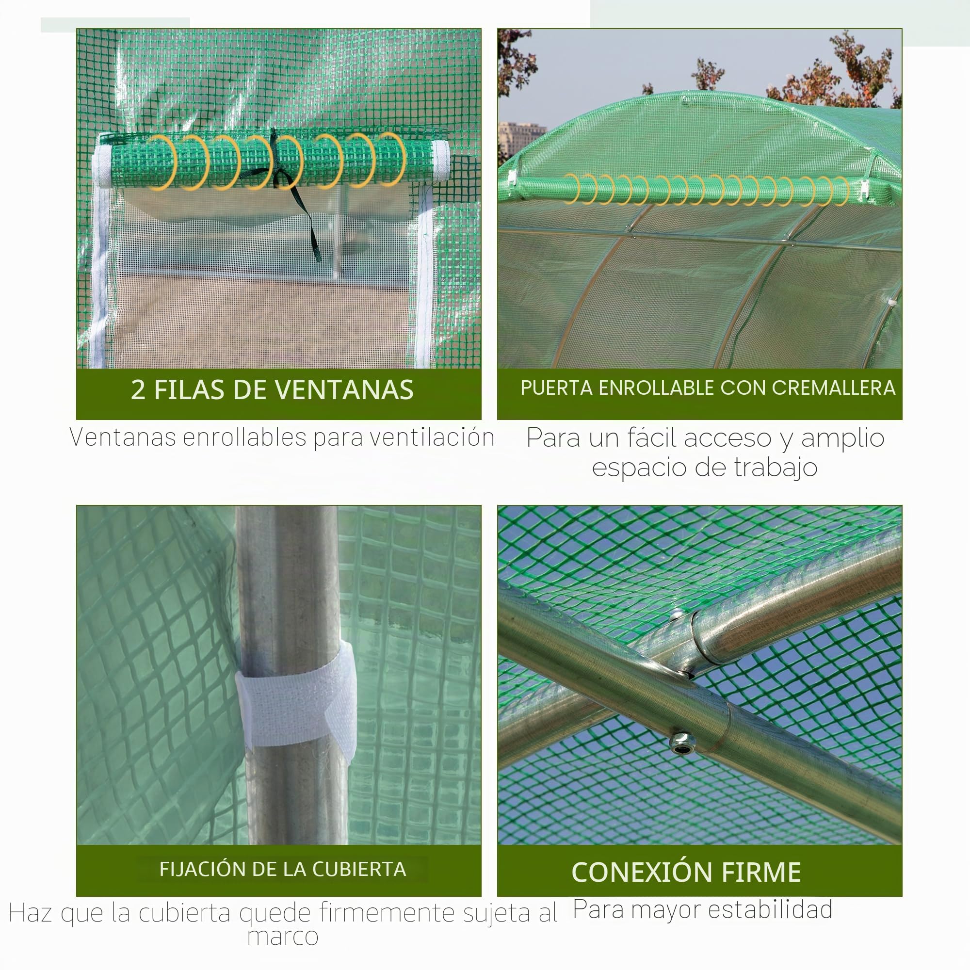 Outsunny Invernadero túnel transitable 3x3x2m Cubierta PE Verde | Invernaderos para exteriores, marco de acero, puerta y ventanas con cremallera, para flores, verduras, plantas tropicales