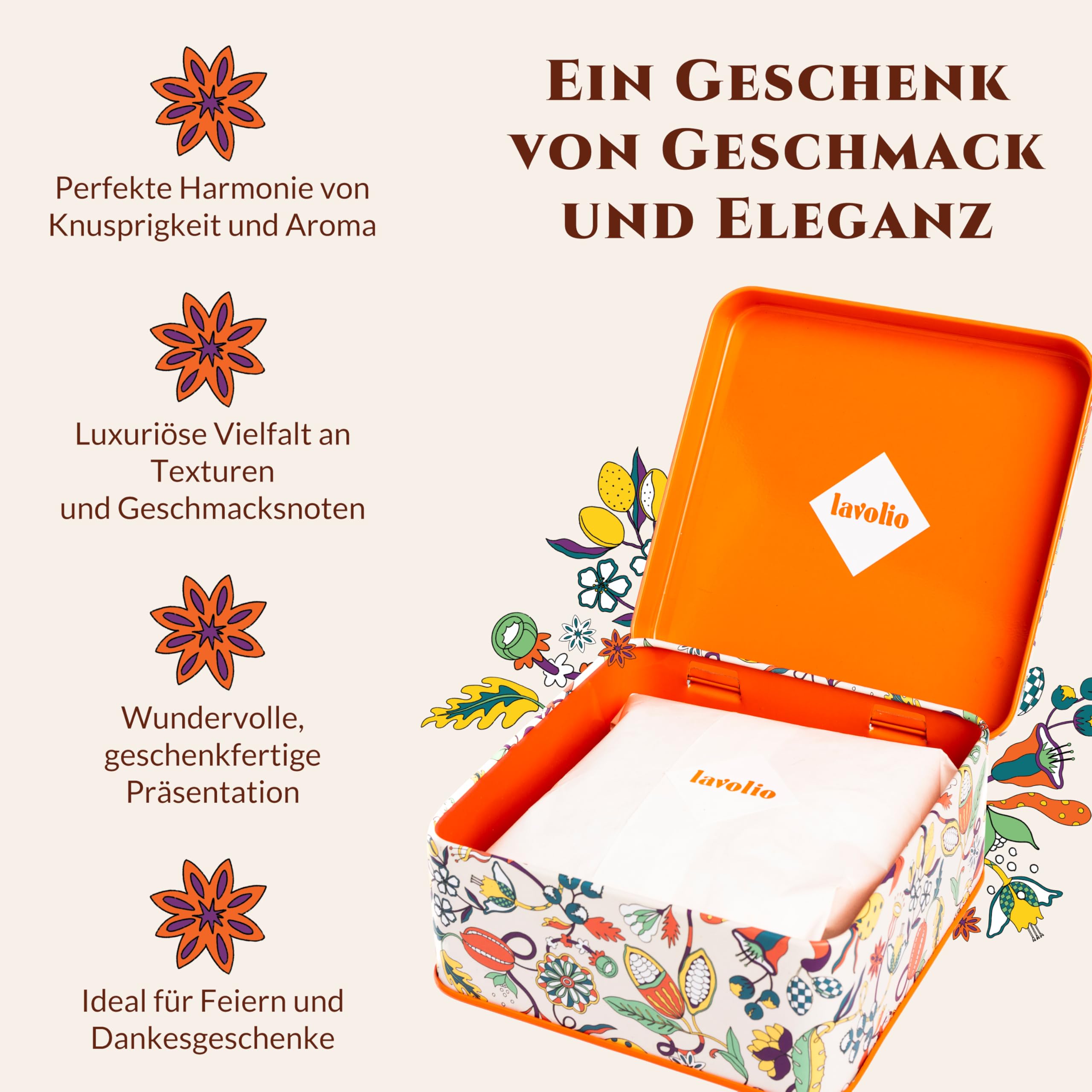 Lavolio SCHOKOLADENWALD - Gourmet-Auswahl handwerklicher Bonbons und schokoladenüberzogener Nüsse - Designer-Geschenkbox von William Morris, verfeinert und elegant - Italienische Schokolade - 150 g