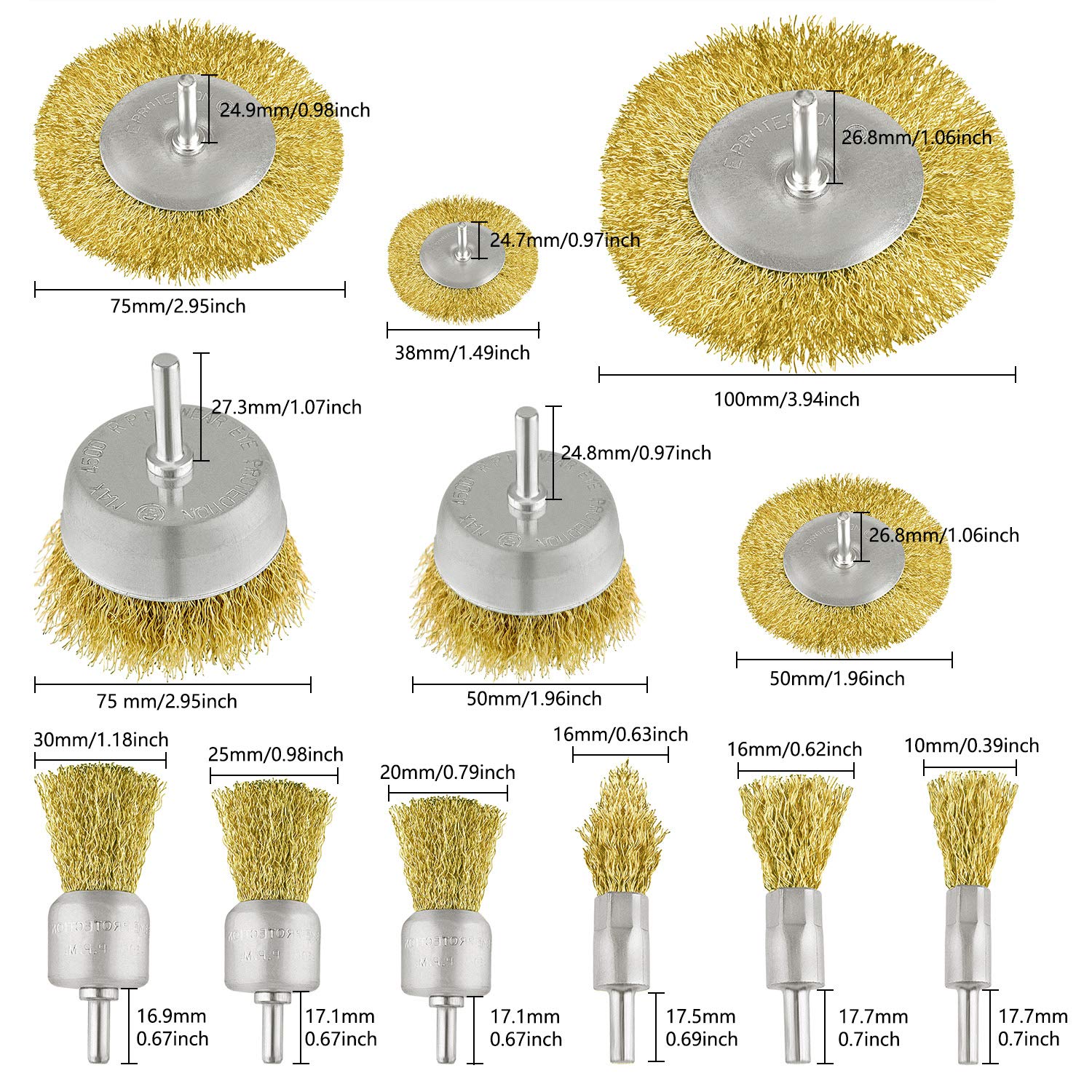 TUPARKA 12Pcs Wire Brushes Drill Bit Set, Brass Coated Wire Brush Wheel