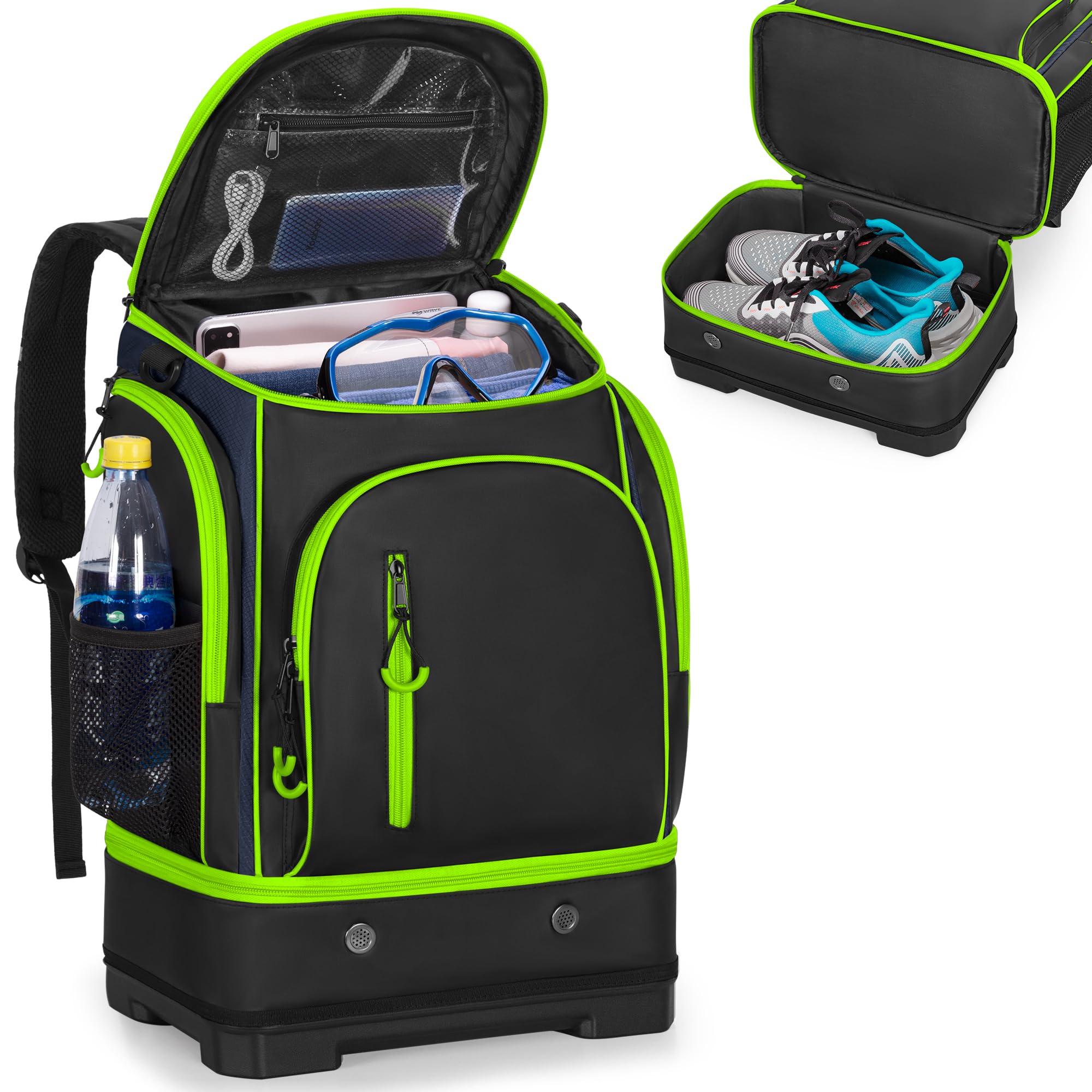 Smasrob 35L Swim Bag with Hard Shoe Compartment and 2 Insulated Sections, Swim Backpack for Swimmers with Multiple Pockets