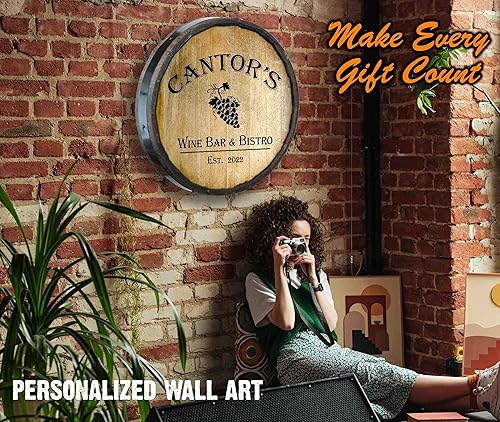 Vista 60 de THOUSAND OAKS BARREL CO. Personaliza el letrero de un cuarto de barril con cócteles de gato negro, barril de vino hecho de madera de roble de alta