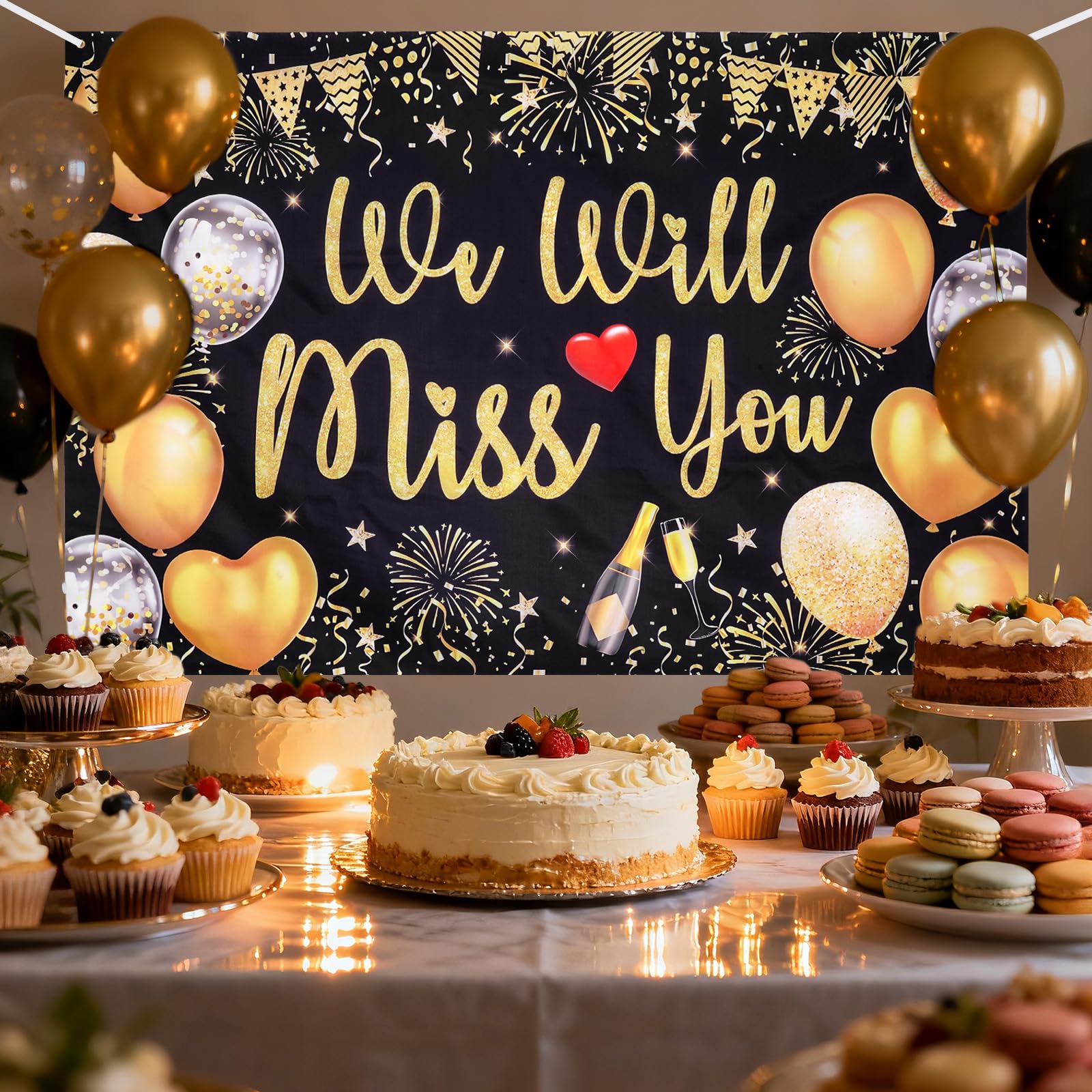 Black Gold Miss You Banner We Will Miss You Backdrop for Goodbye Party Hanging Leaving Decorations Farewell Party Banner Goodbye Background for Retirement Graduation Party Supplies - Image 4