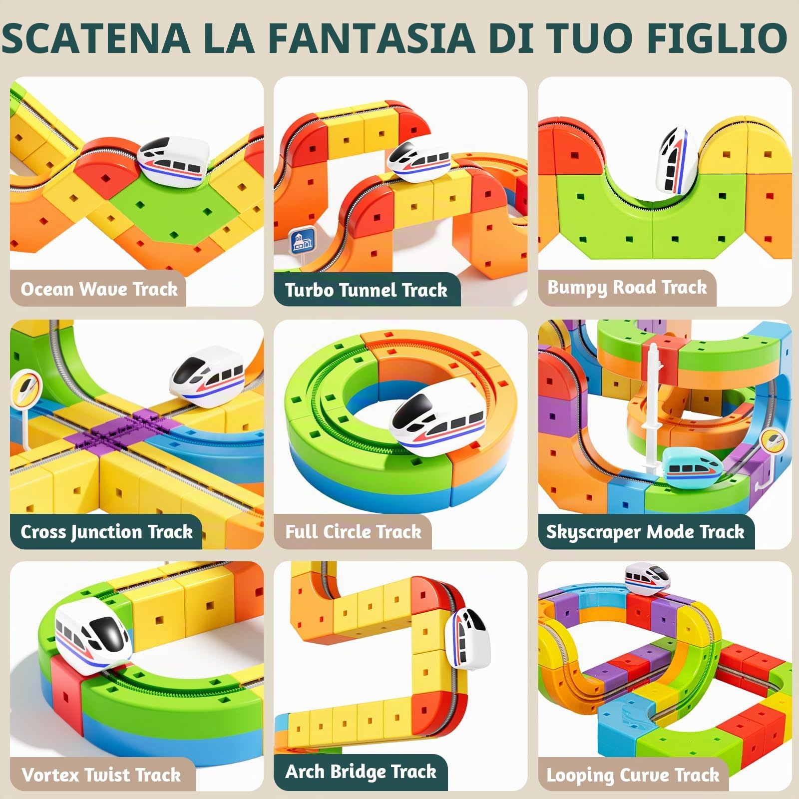 klick Rail - Set di treni elettrici 3D Magic Flexible Race Track per bambini di 3, 4, 5, 6, 7, 8 anni, pista per auto da corsa con anti-gravità, giocattolo educativo per apprendimento STEM per | Blocco pista per auto da corsa con anti-gravità, giocattolo