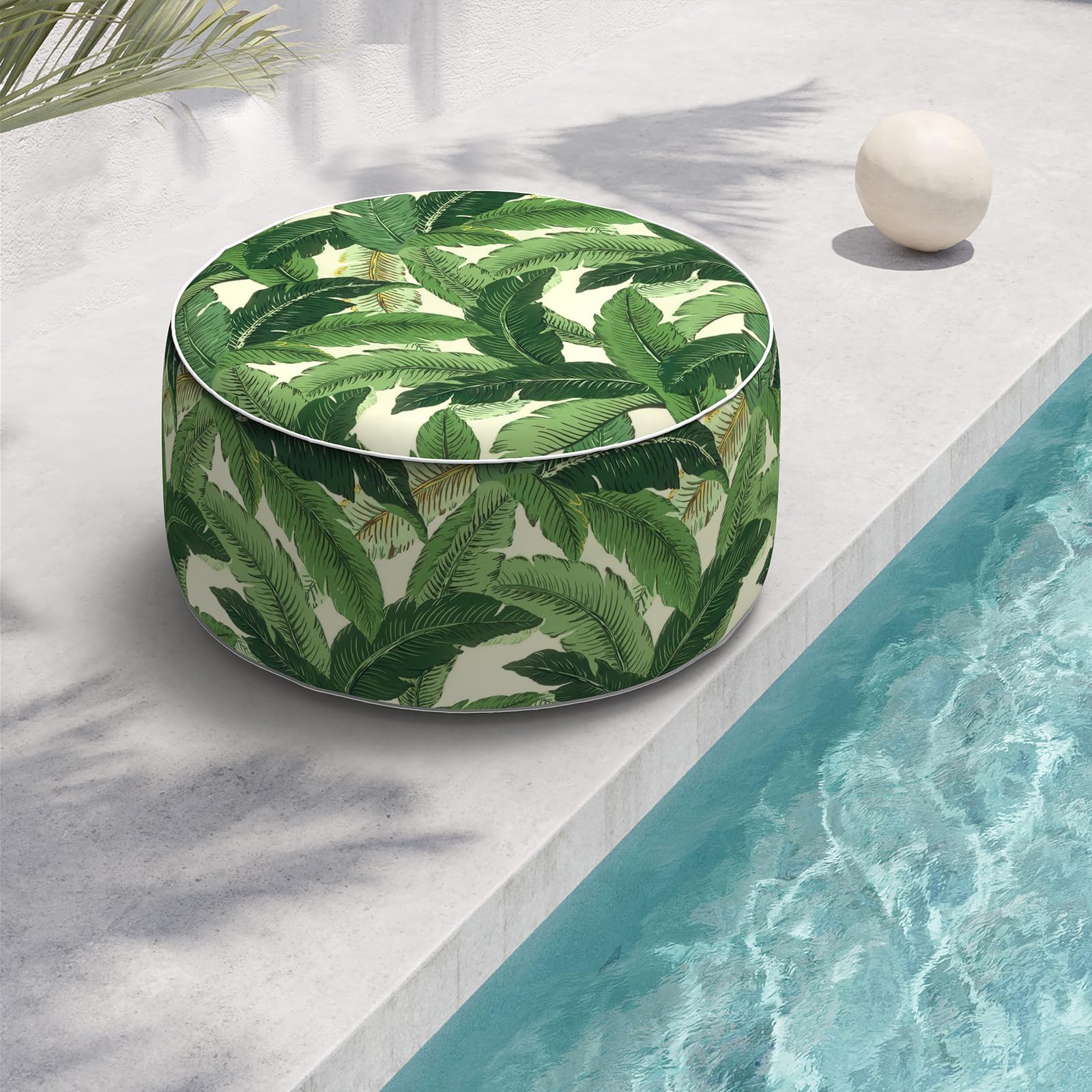 TWLEAR Indoor/Outdoor Inflatable Ottoman, All Weather Ottoman Pouf D31 x H14 inch, Round Foot Rest Portable Footstool for Patio, Garden, Porch, Home,