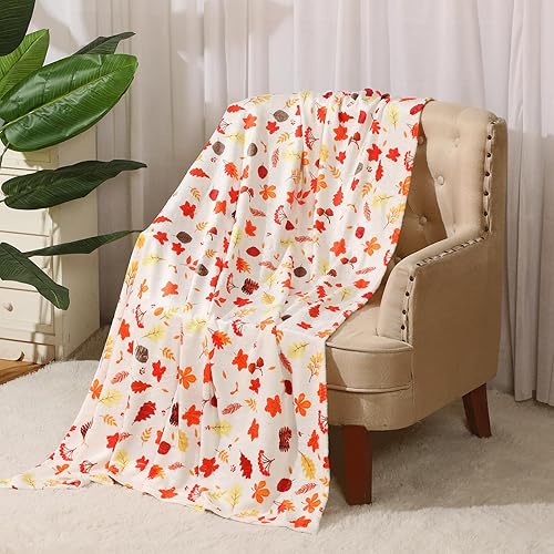Miniatura 4 de 4 mantas de otoño, suaves y cálidas, decoración de otoño con hojas de arce, hojas de otoño y bayas, mullidas, ligeras, para el día de Acción de