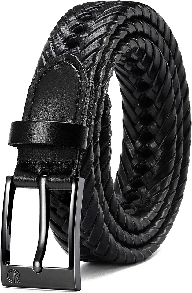 CHAOREN Leather Braided Belts for Men - 1 1/8" Mens Casual Woven Leather Belt for Dress Pant