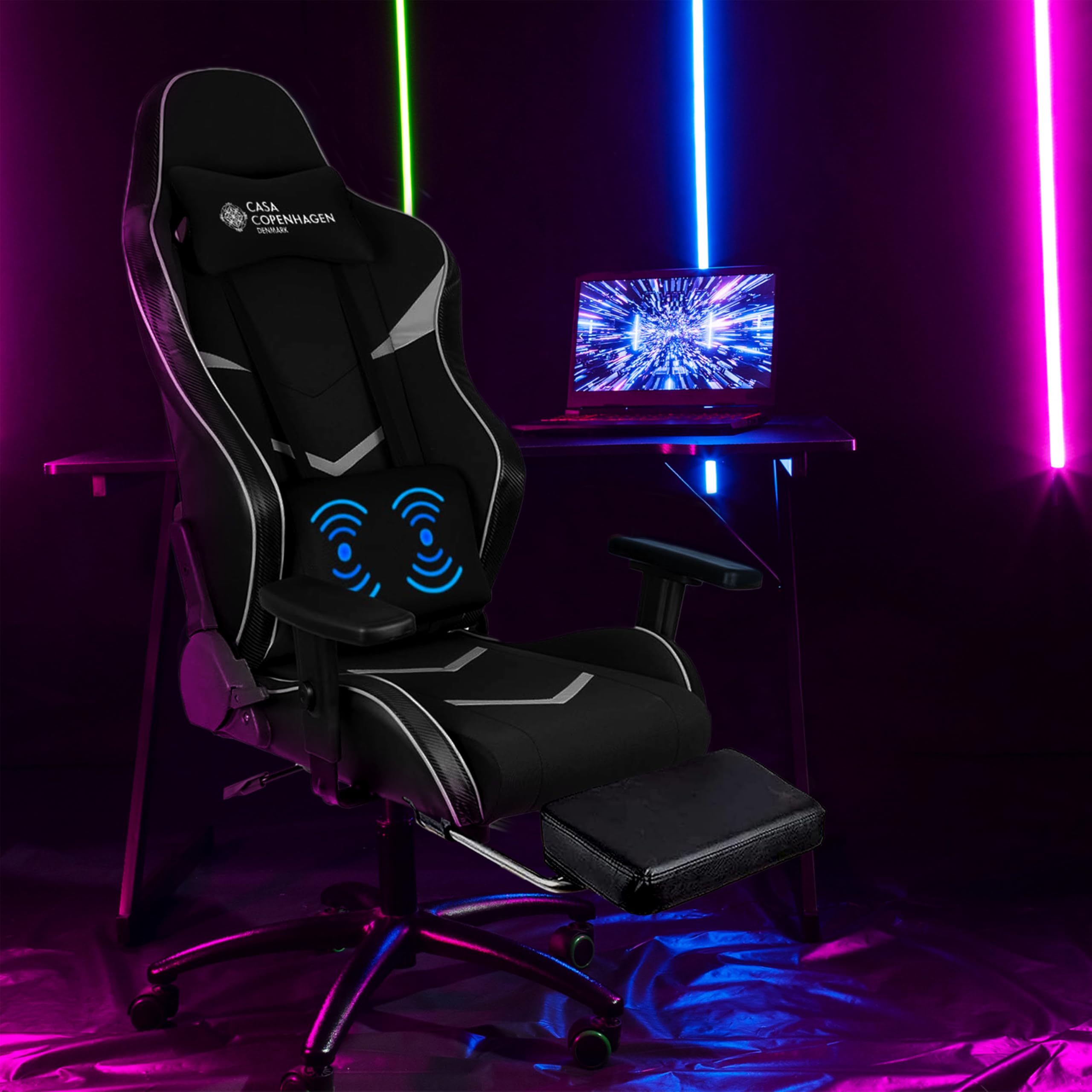 Casa Copenhagen Racing, High-Back Italian, Gaming Ergonomic Chair with Advanced Mechanism & Electric Back Massager, Luxurious Memory Foam Seating & Multi Function Arm-Rest - Grey & BlackMint