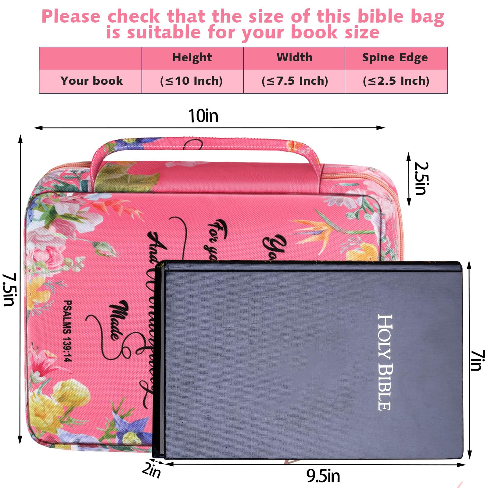 CASIRENA Bible Covers For Women - Extra Large Size Bible Carrying Case, Church Bible Bag With Padded Handle, Adjustable Shoulder Strap, Zippered Pockets, Perfect Gifts For Church Religious