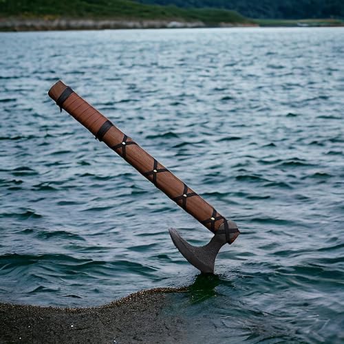 Miniatura 10 de QEPAA CRAFTS Hacha de camping forjada a mano de 19 pulgadas, hacha de madera barbuda de acero al carbono para acampar, dividir madera, cortar y