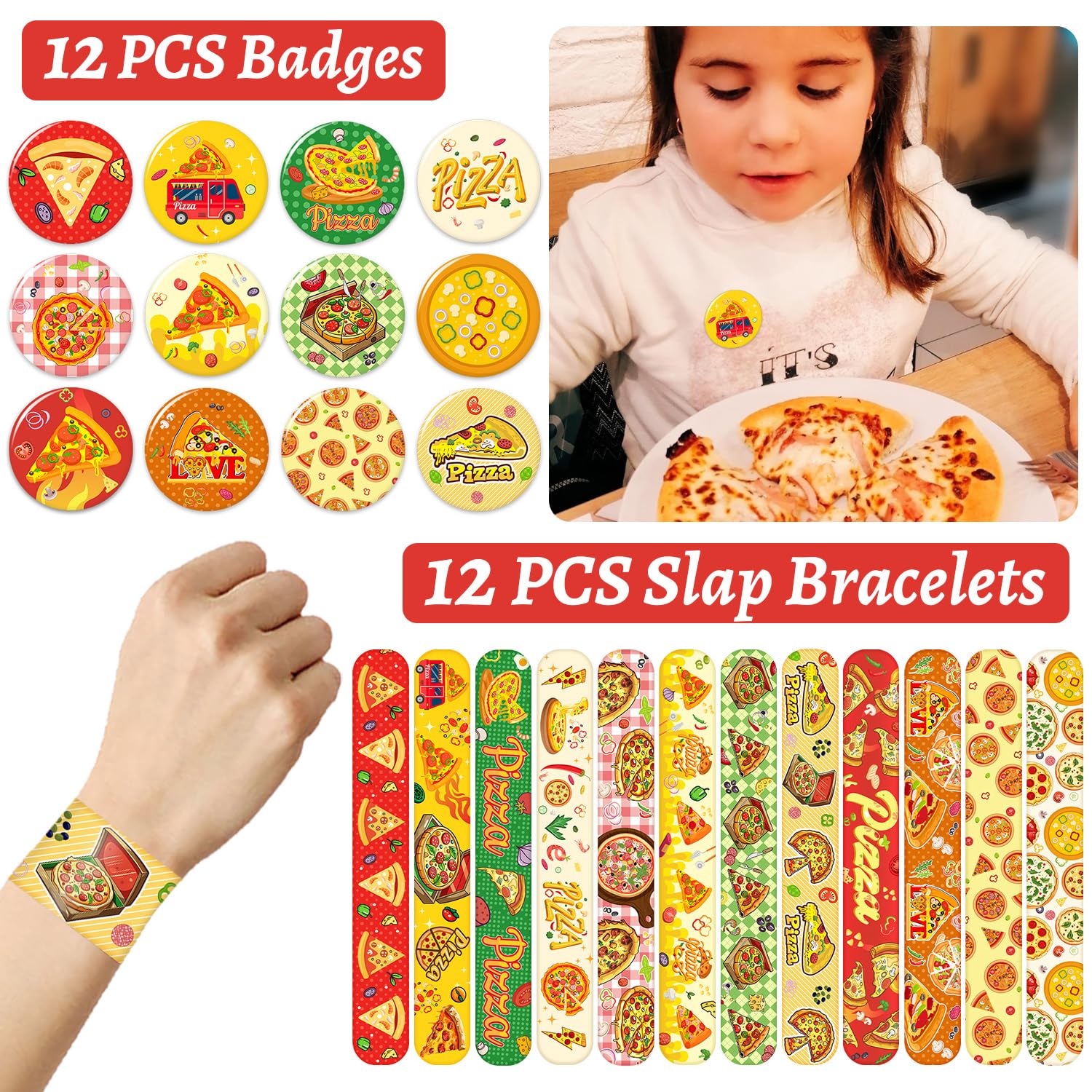 Pizza-Partygeschenk-Set – 60 Teile Mit Temporären Tattoos, Armbändern, Schlüsselanhängern, Abzeichen & Aufklebern Für Kindergeburtstage