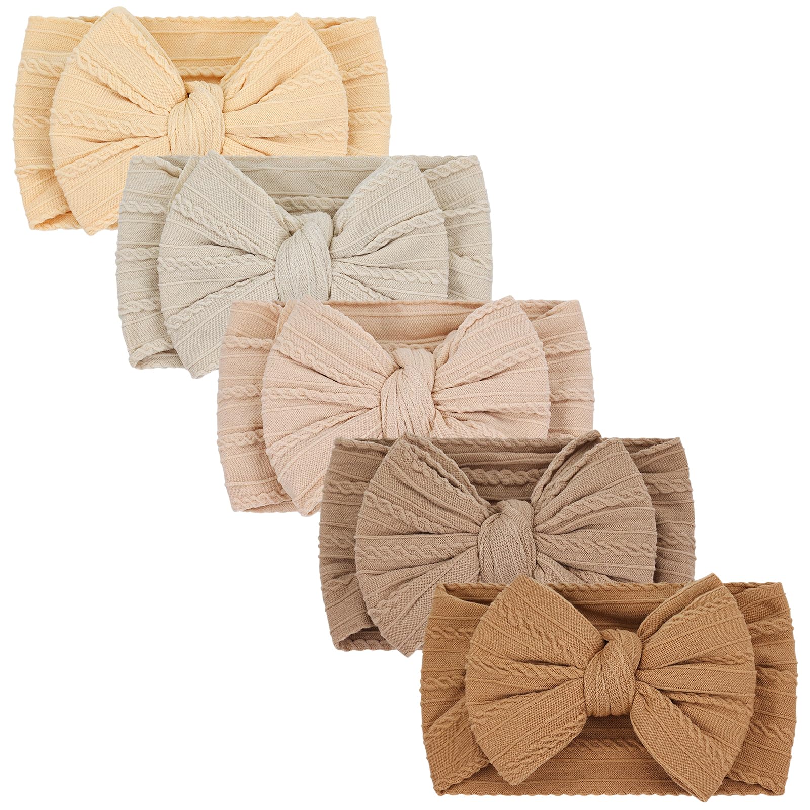 Cinaci 5 Pieces Soft Stretchy Baby Girl Wide Headbands with Bow Headwraps Hair Bows Bands Accessories for Baby Boys Girls Newborns Infants Toddlers