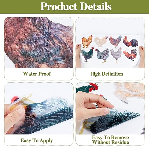 Miniatura 6 de PLIGREAT 8 calcomanías de pared de gallinas de gallo, vinilo removible para cocina, despensa, sala de juegos, guardería, granja, decoración de