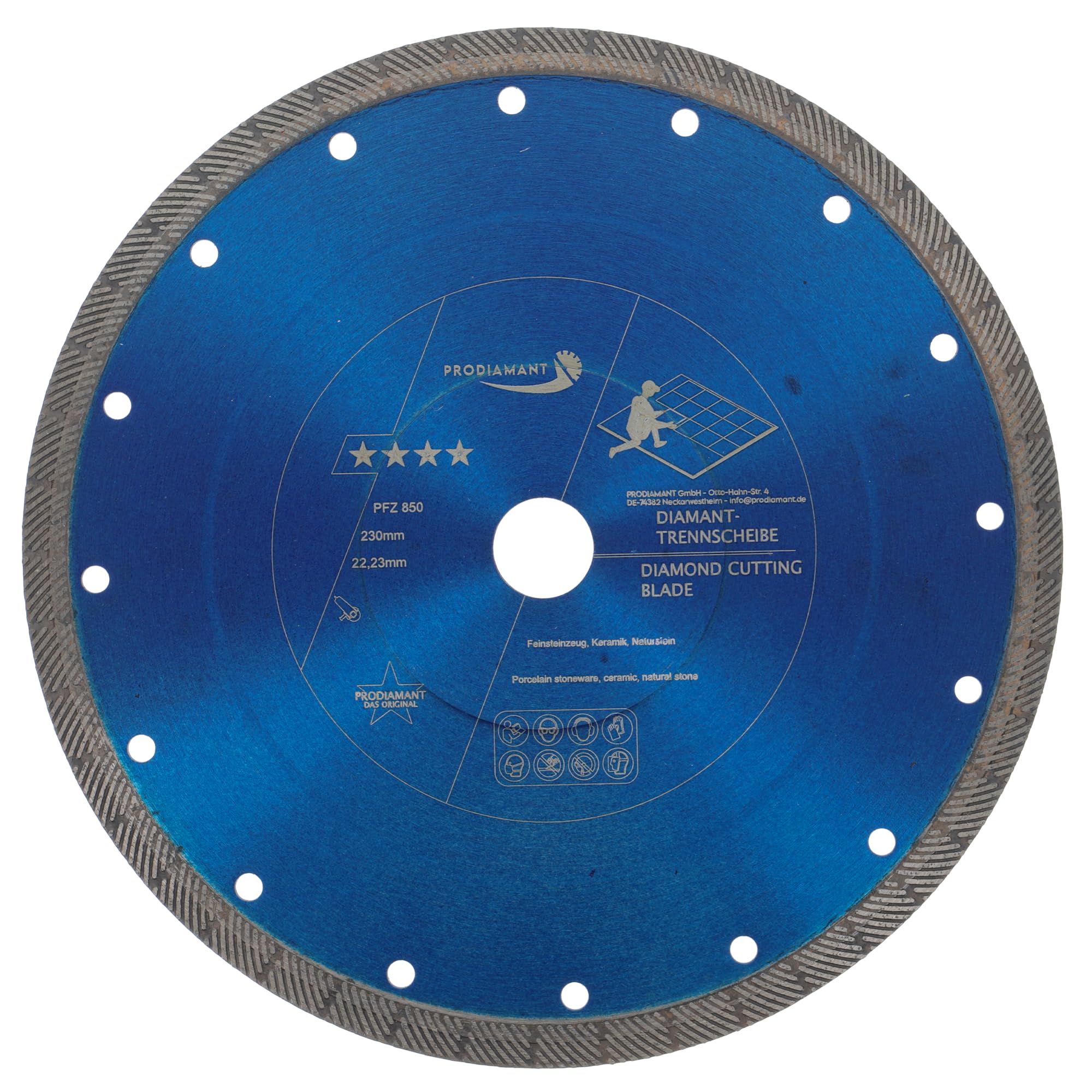 PRODIAMANT FZ850 - Disco de corte de diamante de cerámica para exteriores (230 mm, corte freehand para gres porcelánico de 2 a 3 cm) y cerámica para exteriores
