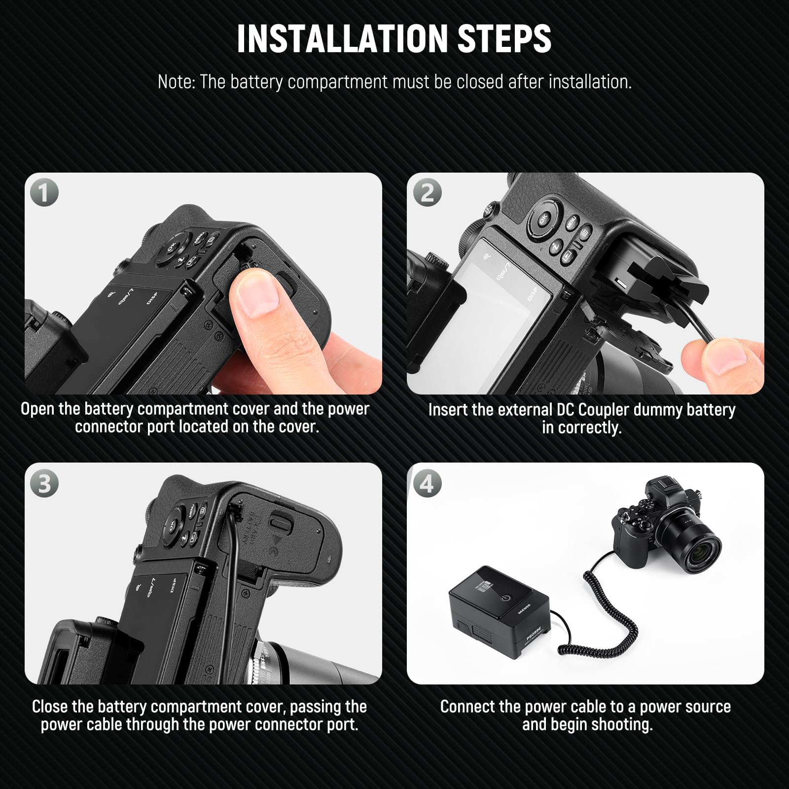 NEEWER D Tap do EN EL25 Dummy akumulator z kablem, stabilne ciągłe zasilanie do Nikon Zfc Z30 Z50, kompatybilny z akumulatorami SmallRig V Lock PS099E Sony V Mount, VP-EP5G