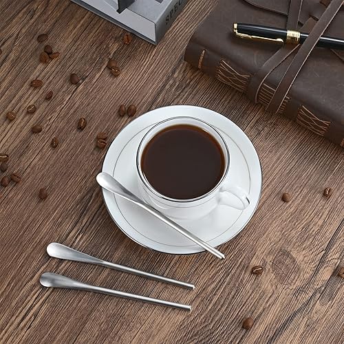 Miniatura 6 de Cuchara agitadora de café de 5 pulgadas5.0 in, acero inoxidable plateado 304#, palitos de agitador de café, mango sólido redondo para bebidas de