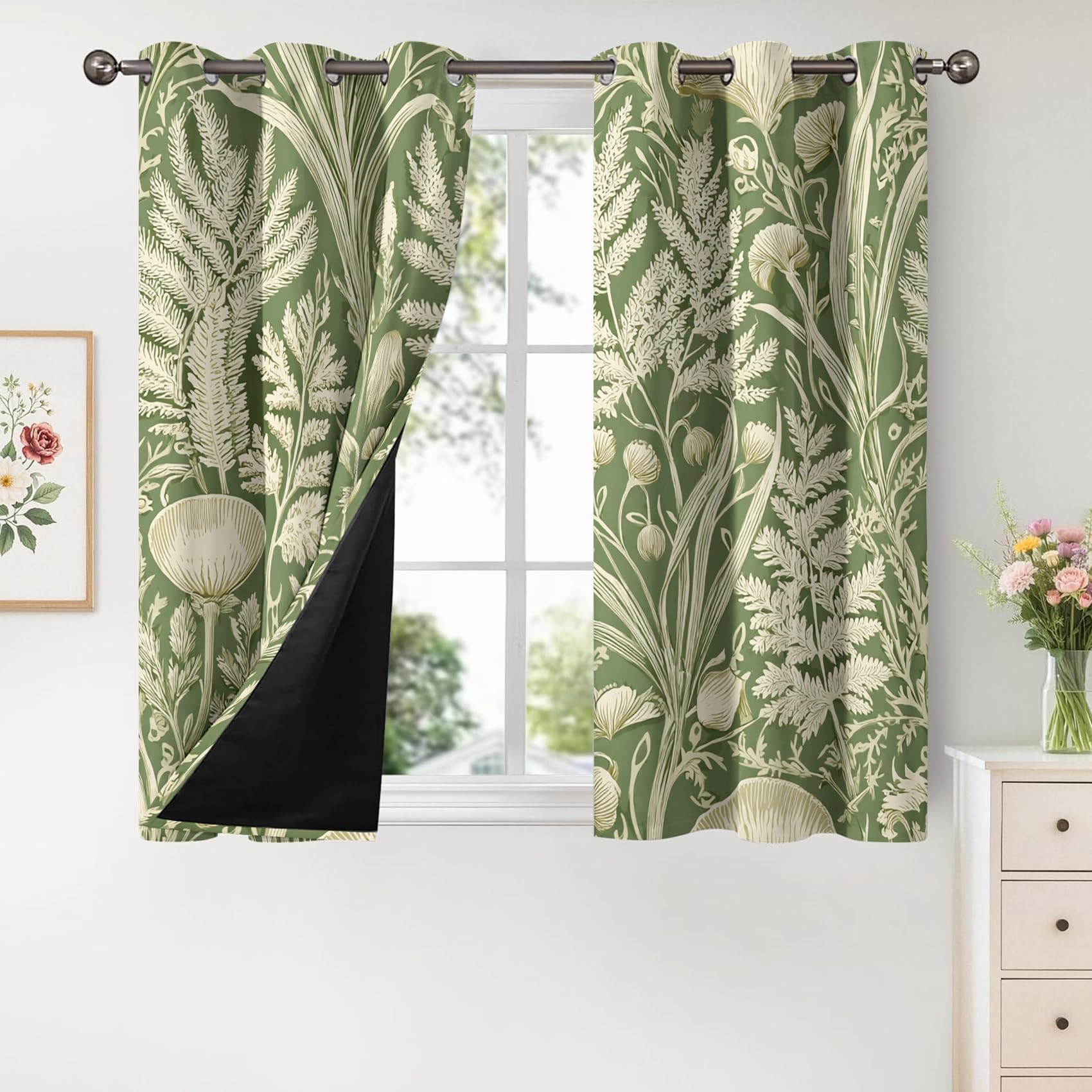 Générique Rideaux Motif Feuille Fleur 140x180 cm (LxH), Lot de 2 | Palmier Feuilles Decoration, Occultant, Thermiques, à Oeillets, Chambre, Salon, Draperies Intérieurs Fenetre B254