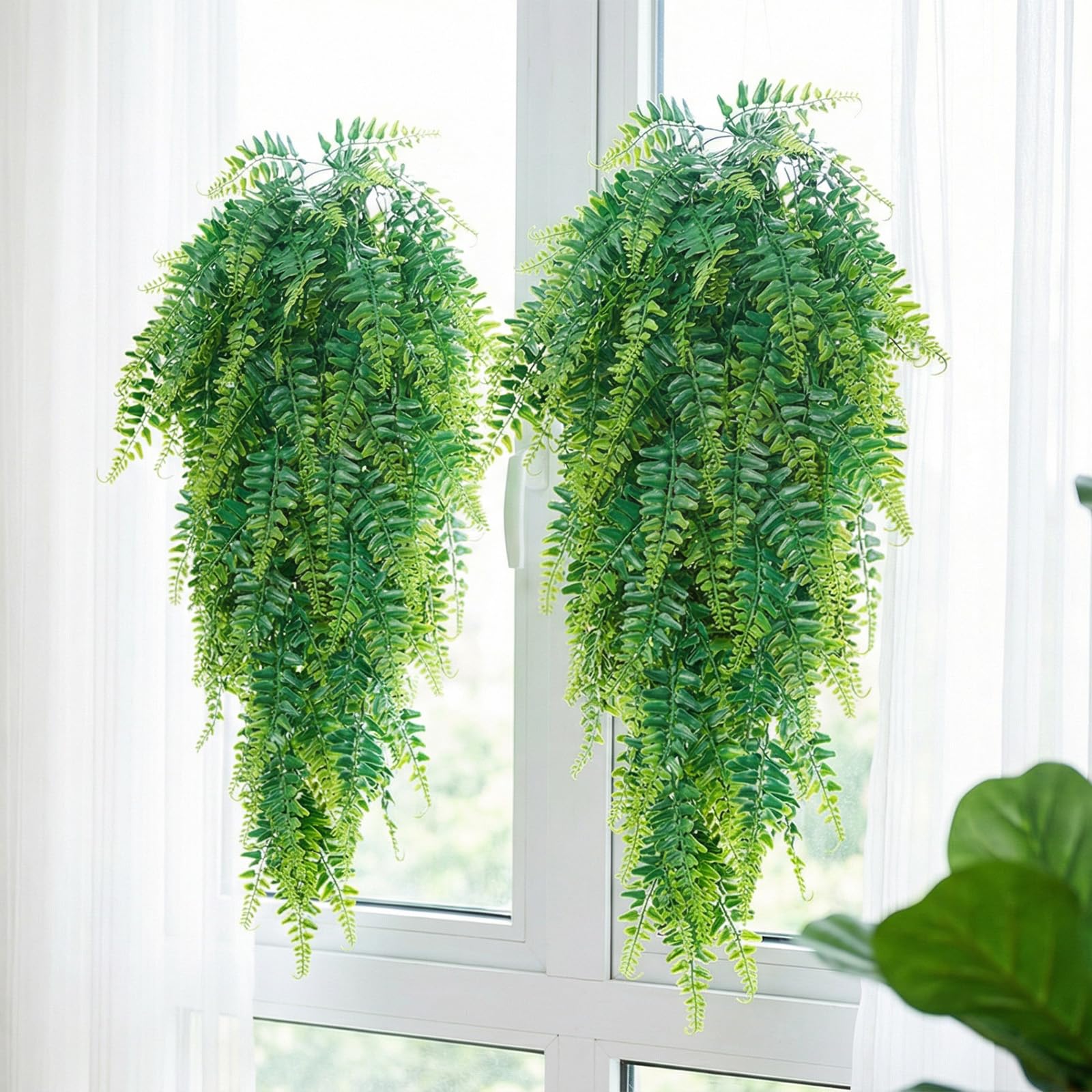 VEVOR Helechos Artificiales Paquete de 12, Helechos de Boston Artificiales Colgantes Longitud de 813 mm, Hojas de Seda y LDPE sin Maceta para Interior y Exterior Porche Balcón Hogar Decoración Jardín