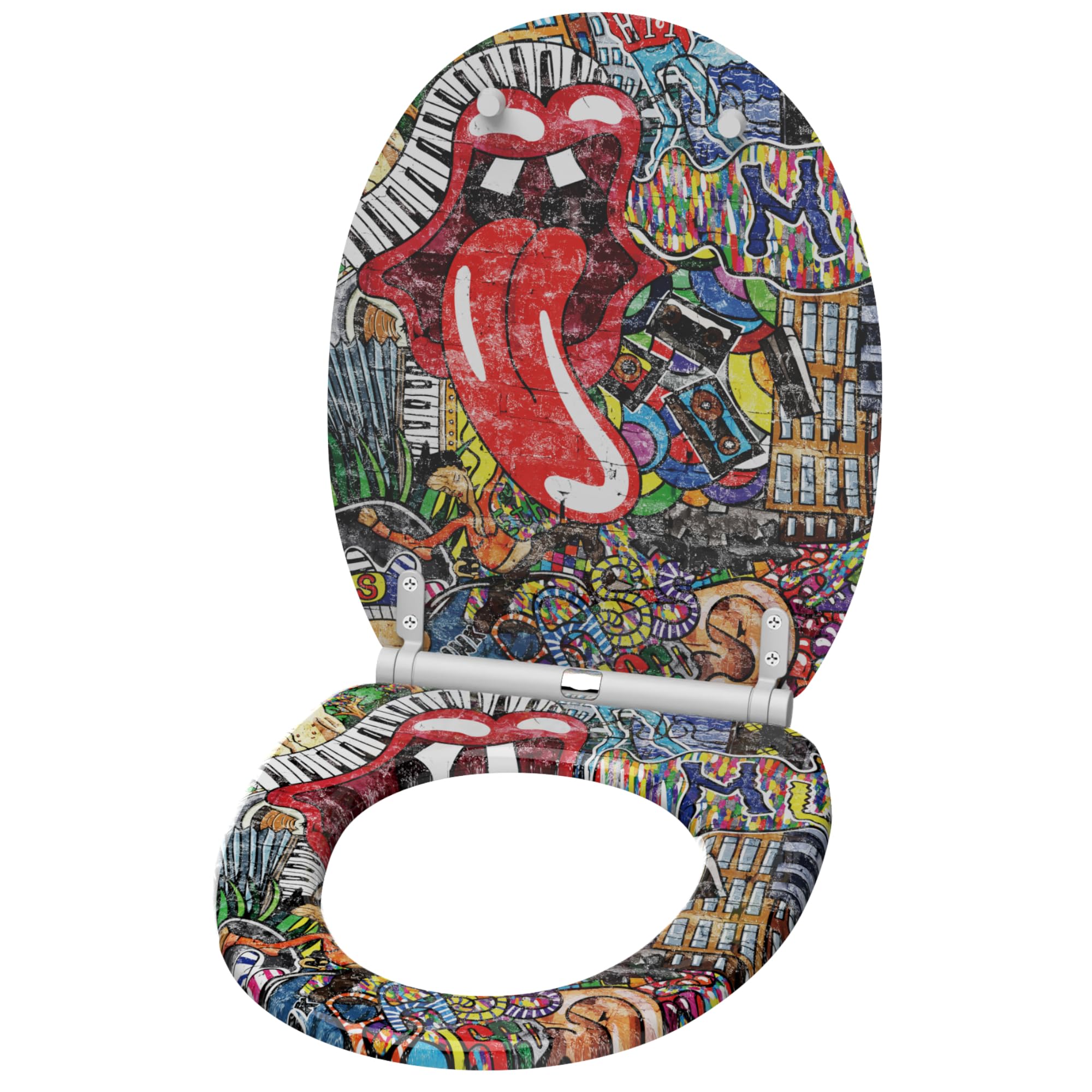 Sanilo Tapa de inodoro con cierre suave y liberación rápida, el asiento para WC se desmonta pulsando un botón, sencillo montaje desde arriba (Graffiti)
