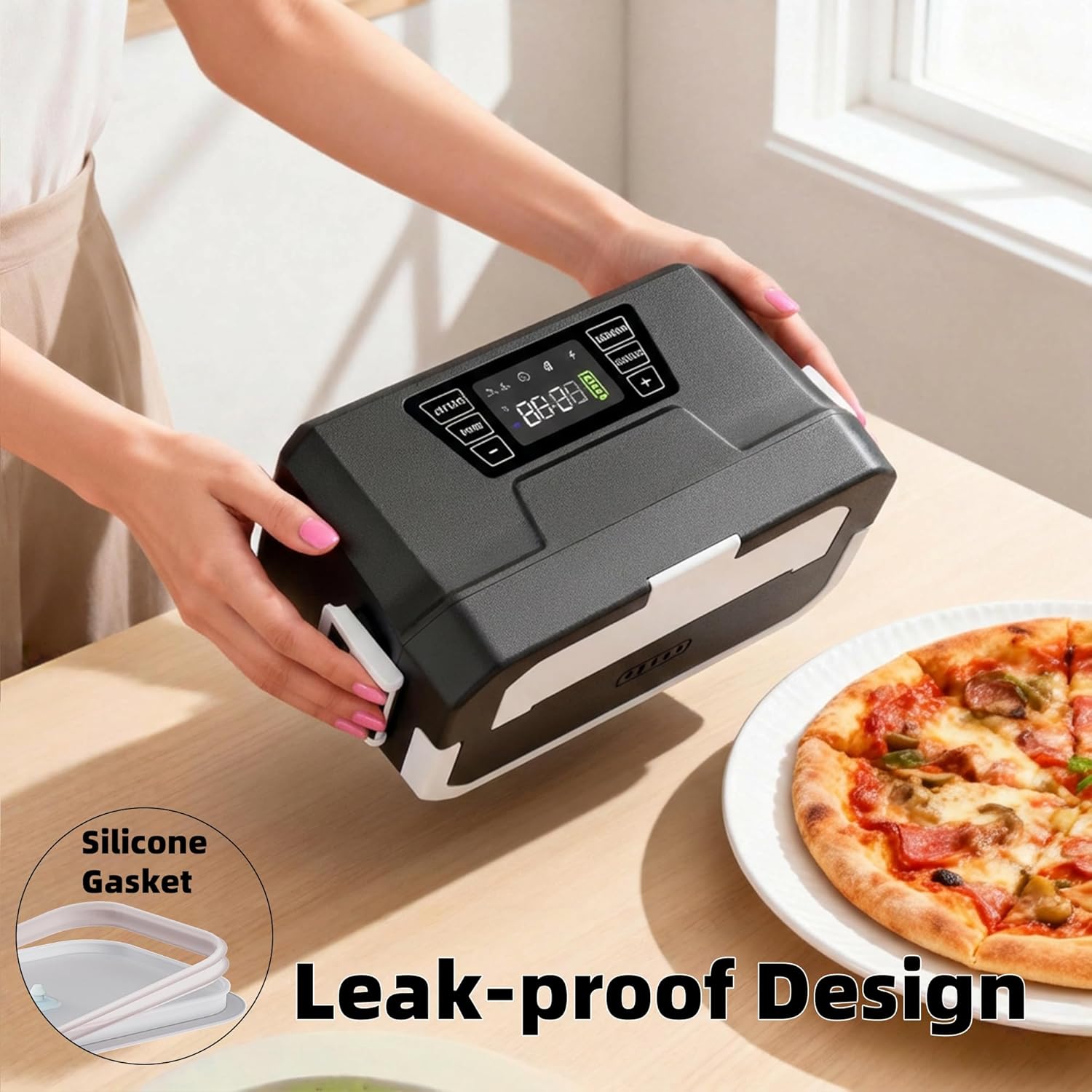 Vabaso Cordless Electric Lunch Box for Adults, App Control Heated Lunch Box with 27000mAh Detachable Battery, 1.2L Self Heating Lunchbox with Timer, Memory & Auto Keep Warm for Work Travel Outdoor