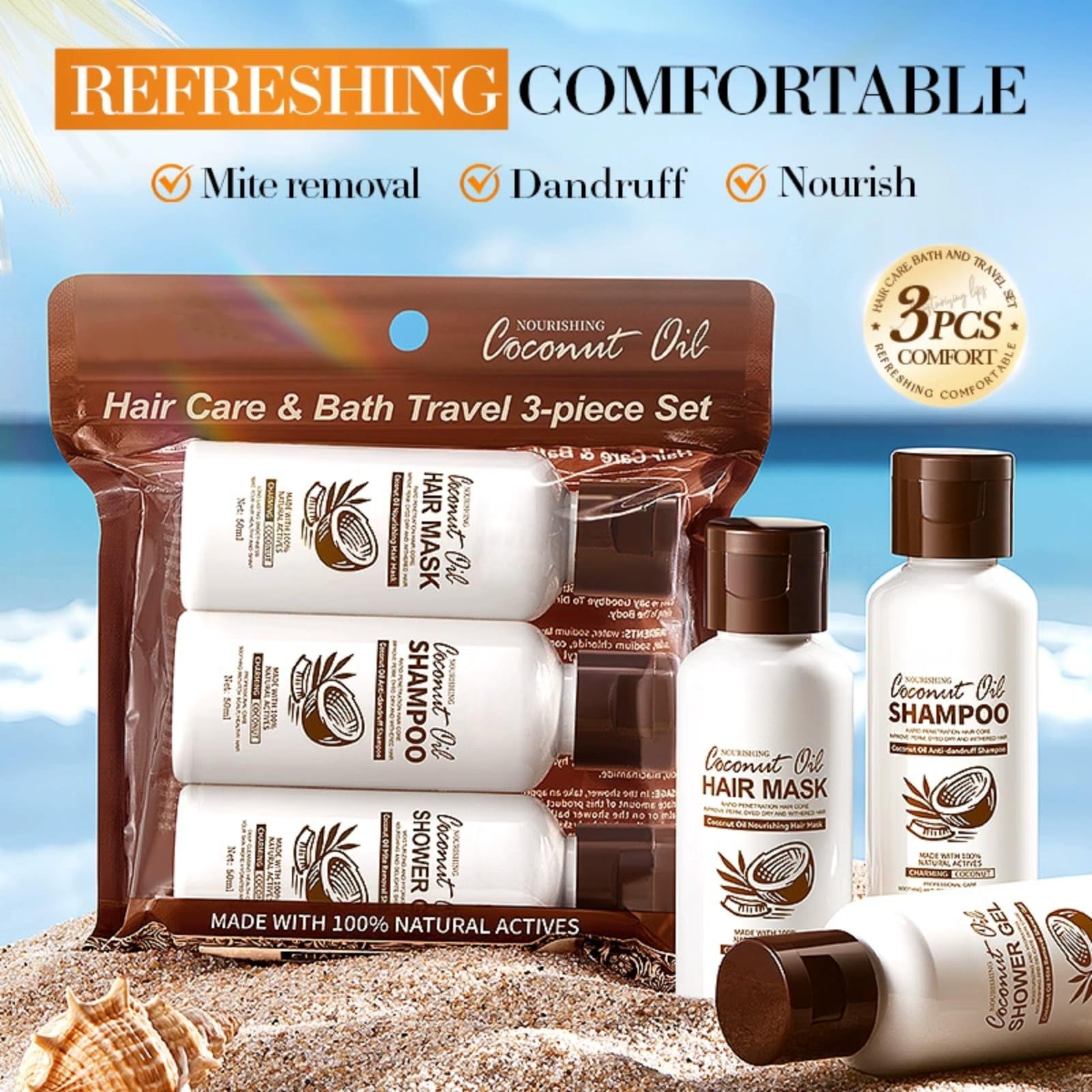 Coconut Oil Travel Size Shampoo and Conditioner, Mini Shampoo And Conditioner Sets - Image 2