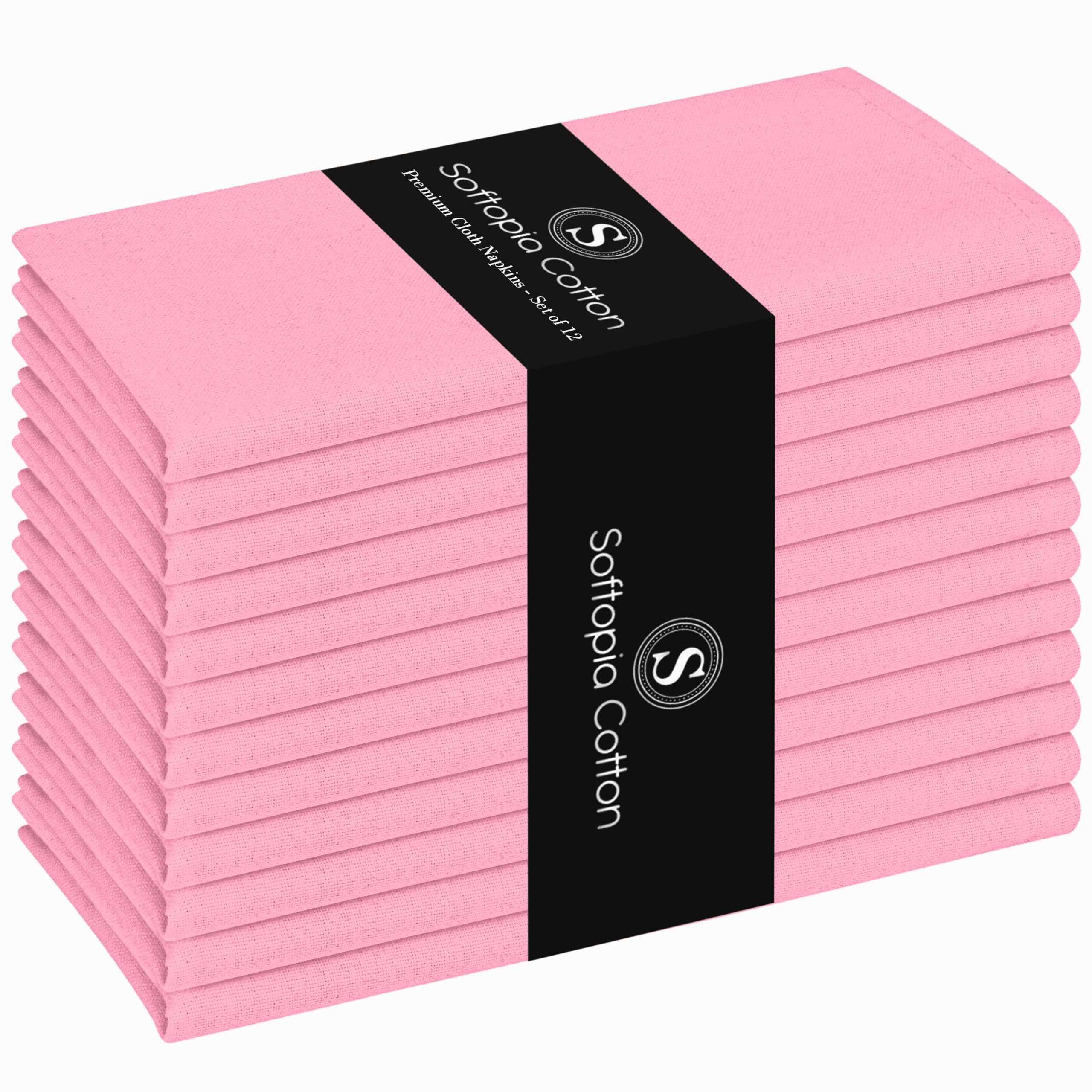 Pink Dinner Napkins 100% Cotton 17 Inch x 17 Inch, Soft, Decorative, Washable Cloth Napkin Set of 12 for Dining, Buffet Parties, Weddings, Spring Holidays, Easter - Pastel Pink