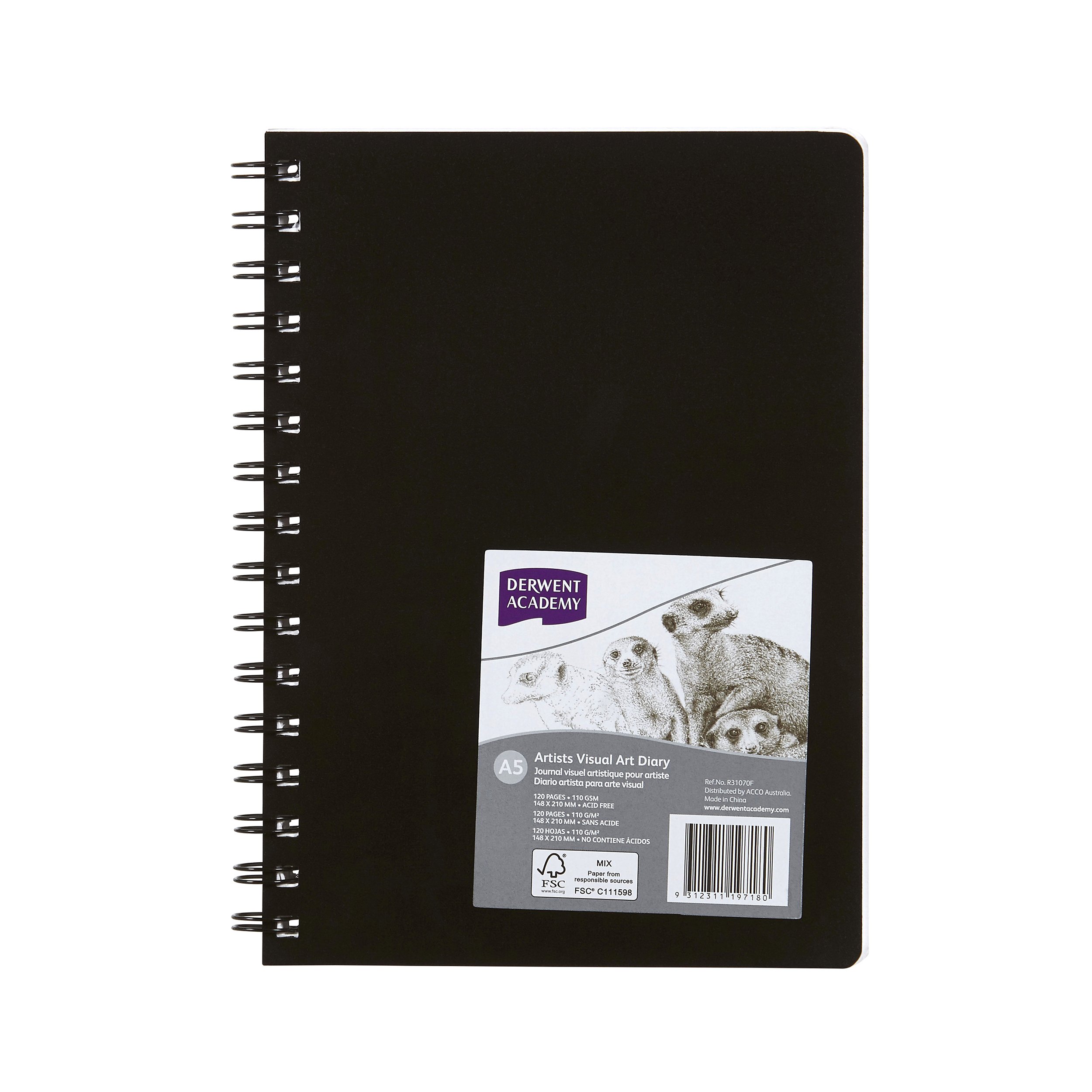 DERWENT R31070F Academy Visual Art Diary Portrait 120 Pages Black A5