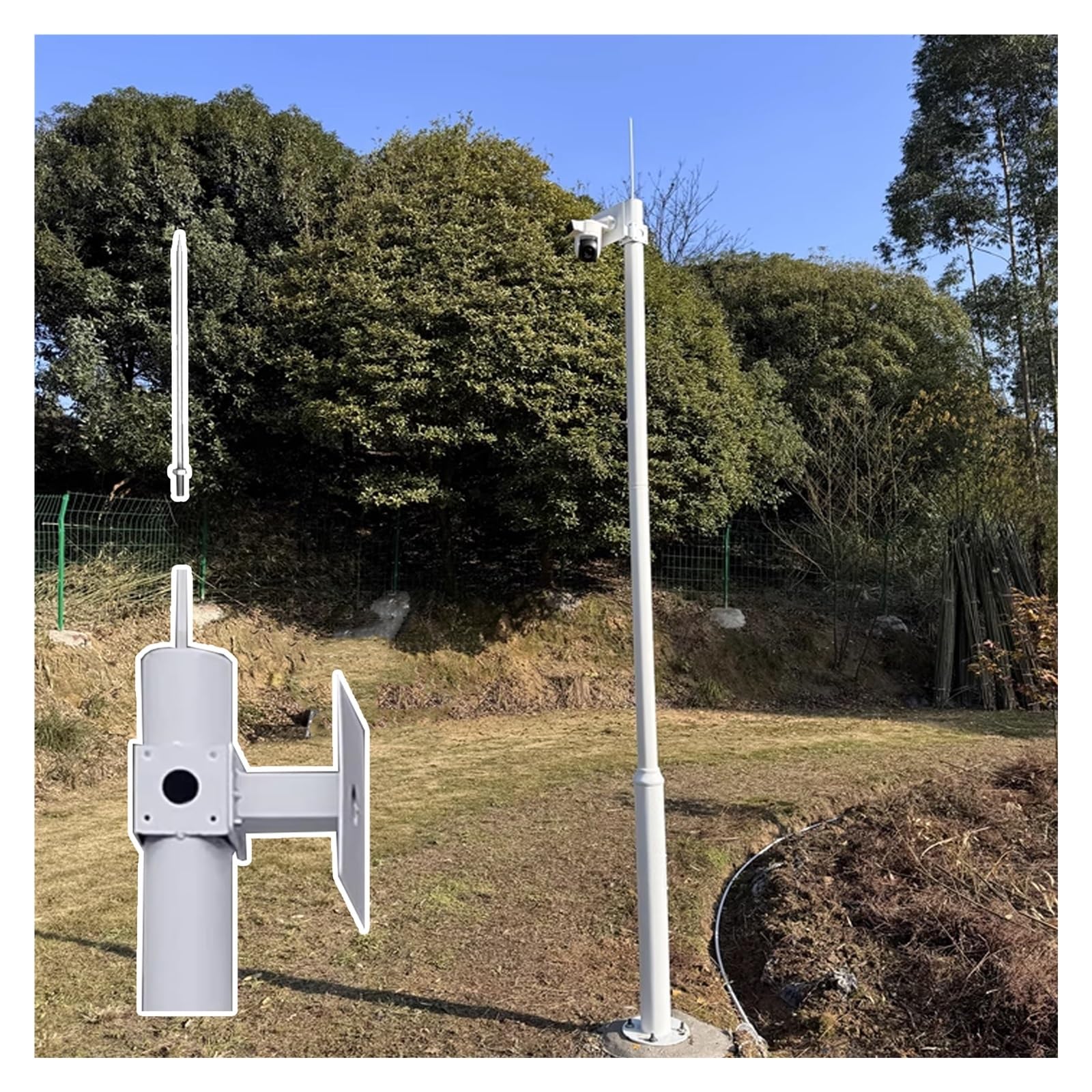 Genérico Wysoki słupek do kamery monitorującej z odgromnikami 40 cm - regulowany wspornik do kamery bezpieczeństwa, trwałe wsparcie zewnętrzne dla lepszego nadzoru (6 m/19,7 pi
