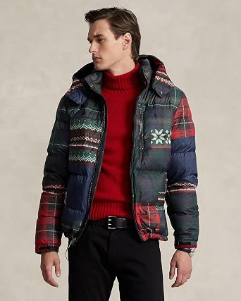 POLO RALPH LAUREN Mens The Gorham Patchwork-Print Down Jacket (Patchwork-Print, Medium)