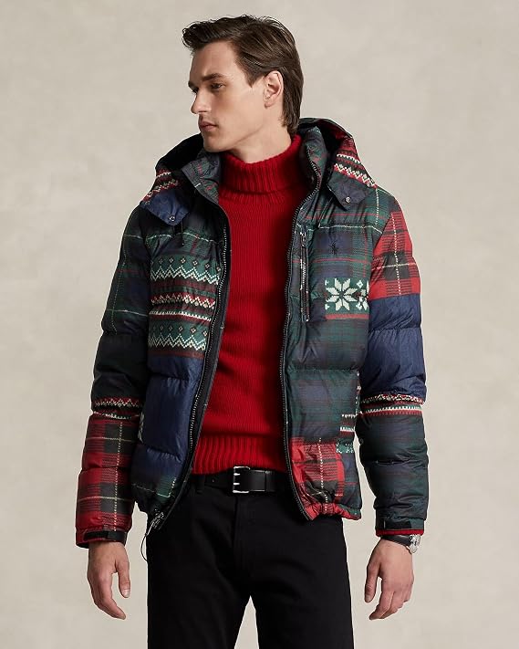 POLO RALPH LAUREN Mens The Gorham Patchwork-Print Down Jacket (Patchwork-Print, Medium)