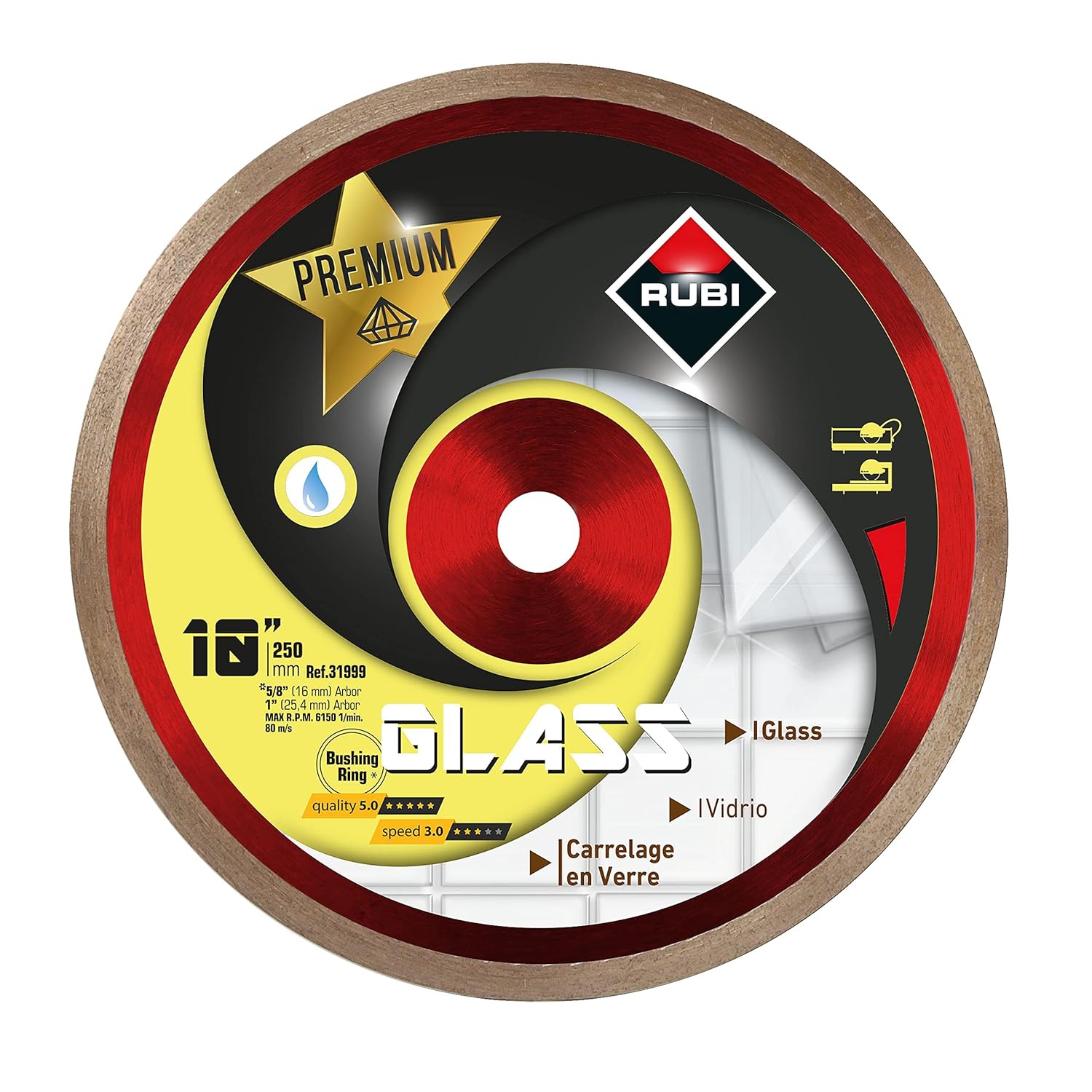 10" Diamond Blade for Glass Cutting – Premium RUBI Wet Cutting Blade for Glass Mosaic, Glass Blocks, Vitreous Materials – Low Speed Performance