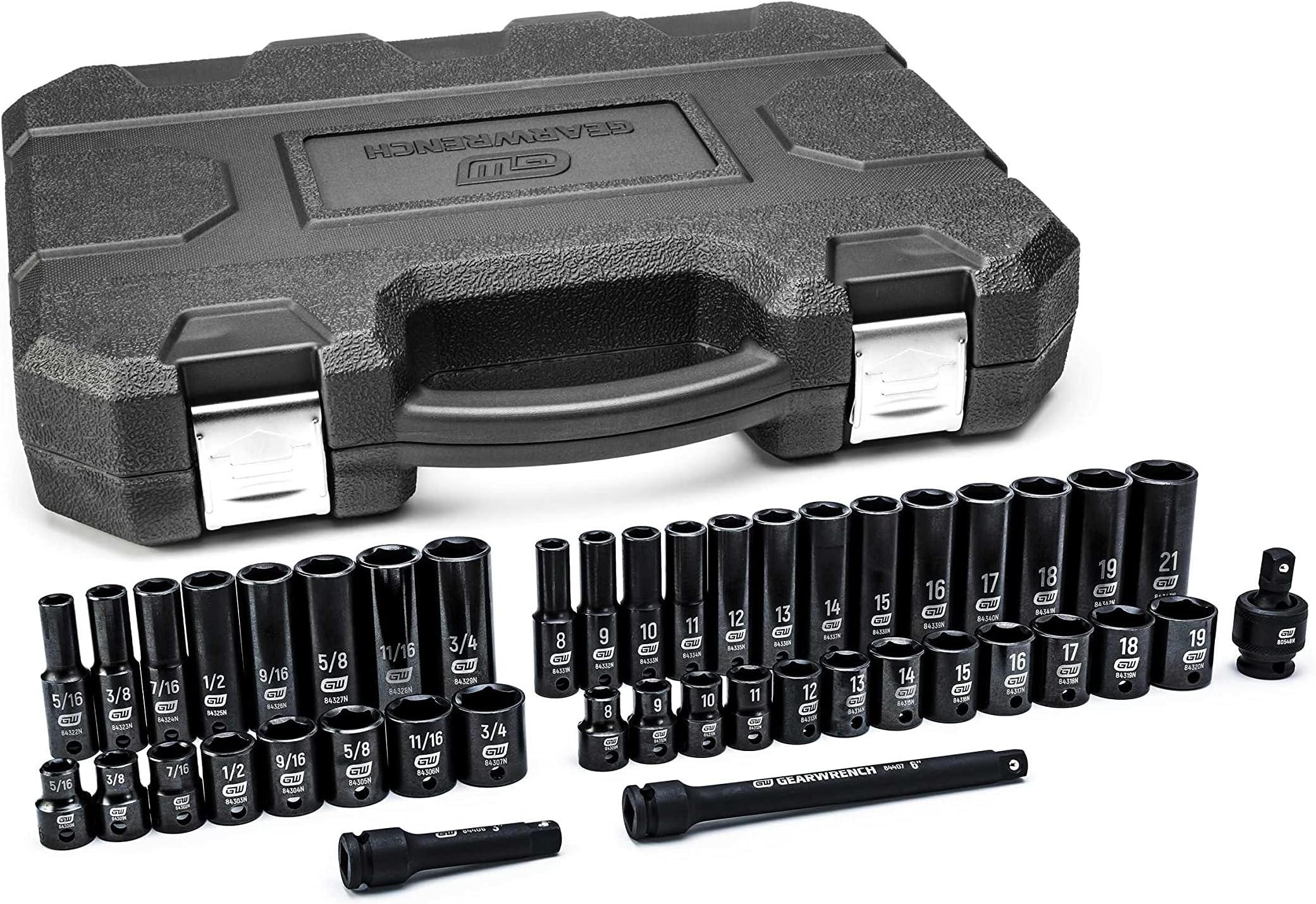 44 Pc. 3/8" Drive 6 Point Standard & Deep Impact SAE/Metric Socket Set - 84916N