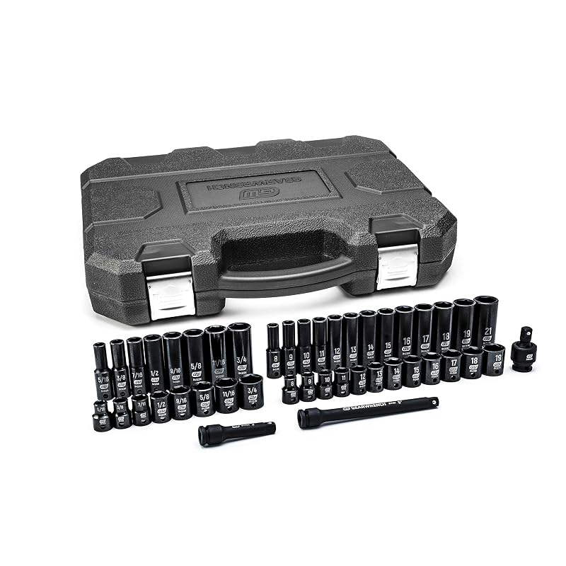 Jogo de Soquetes de Impacto GEARWRENCH 44 Peças com Encaixe de 9,5 mm (3/8 pol.), 6 Pontos, SAE e Métrico 84916N
