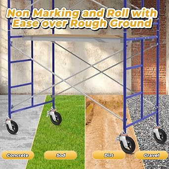 Besitu 8 inches Scaffolding Wheels 1-3/8 Solid Round Stem Caster with Dual Locking Brakes 1100LBS Capacity Per Wheel Commercial Scaffolding Accessories