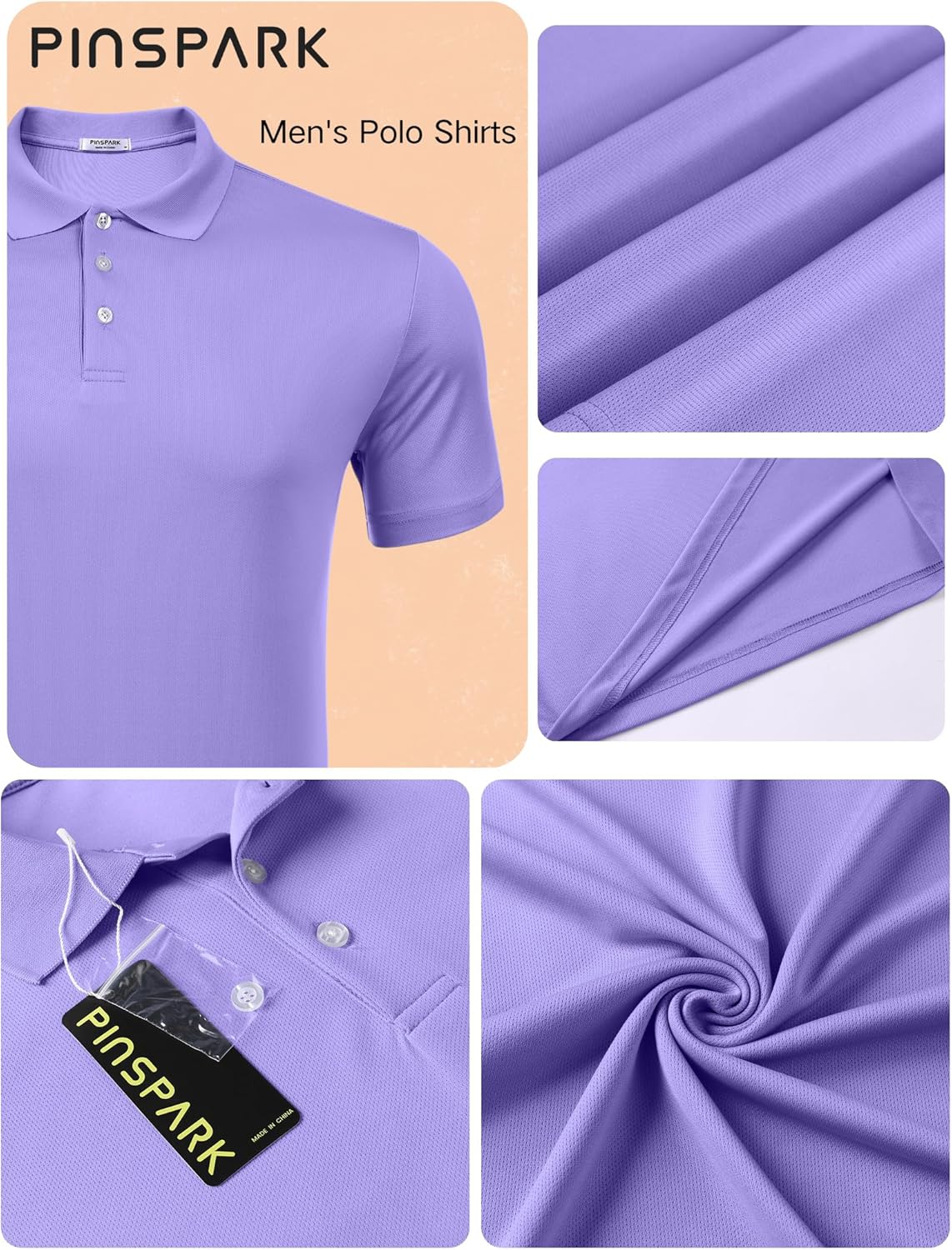 PINSPARK Golf Polo Shirts for Men Quick Dry Short Sleeve Collared Shirt Slim Fit Summer Casual Polos Shirt