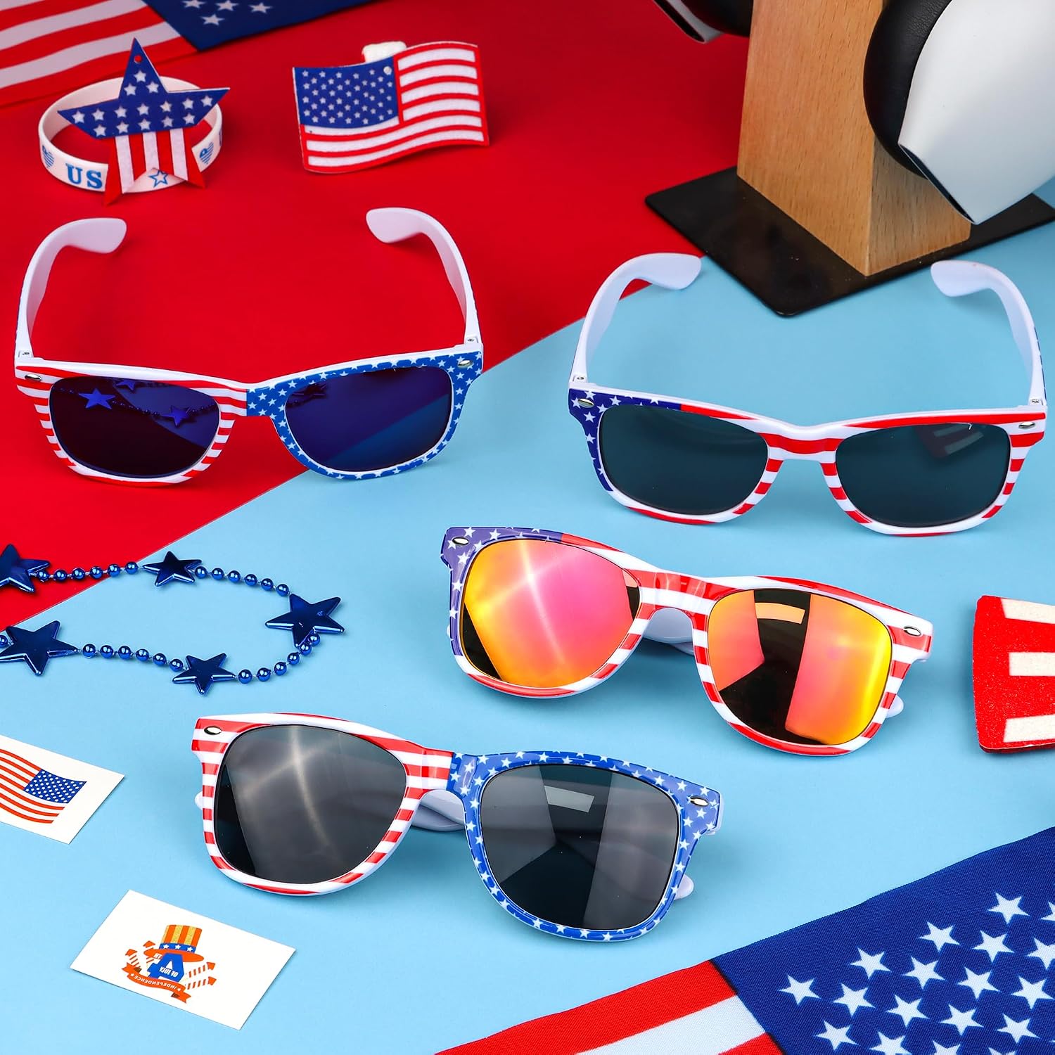 18 Pairs American Flag Sunglasses, 4th of July Accessories Parade Eyewear Patriotic Party Favor Supplies for Women Men Teens Kids Independence Day Memorial Day National Holiday Red White Blue Decor