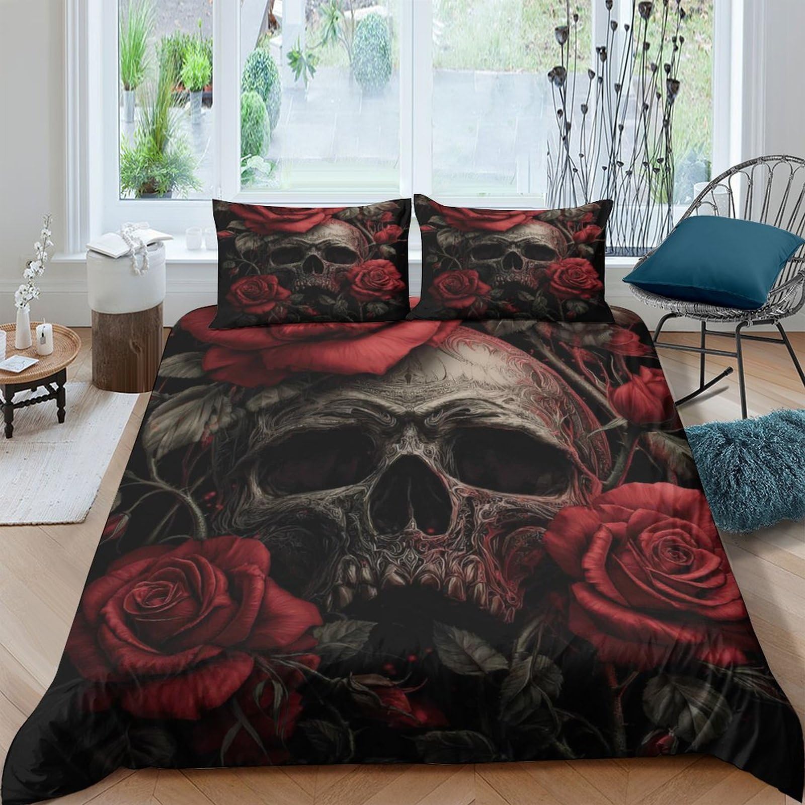 Parure de lit 3D effet dark floral en microfibre résistante